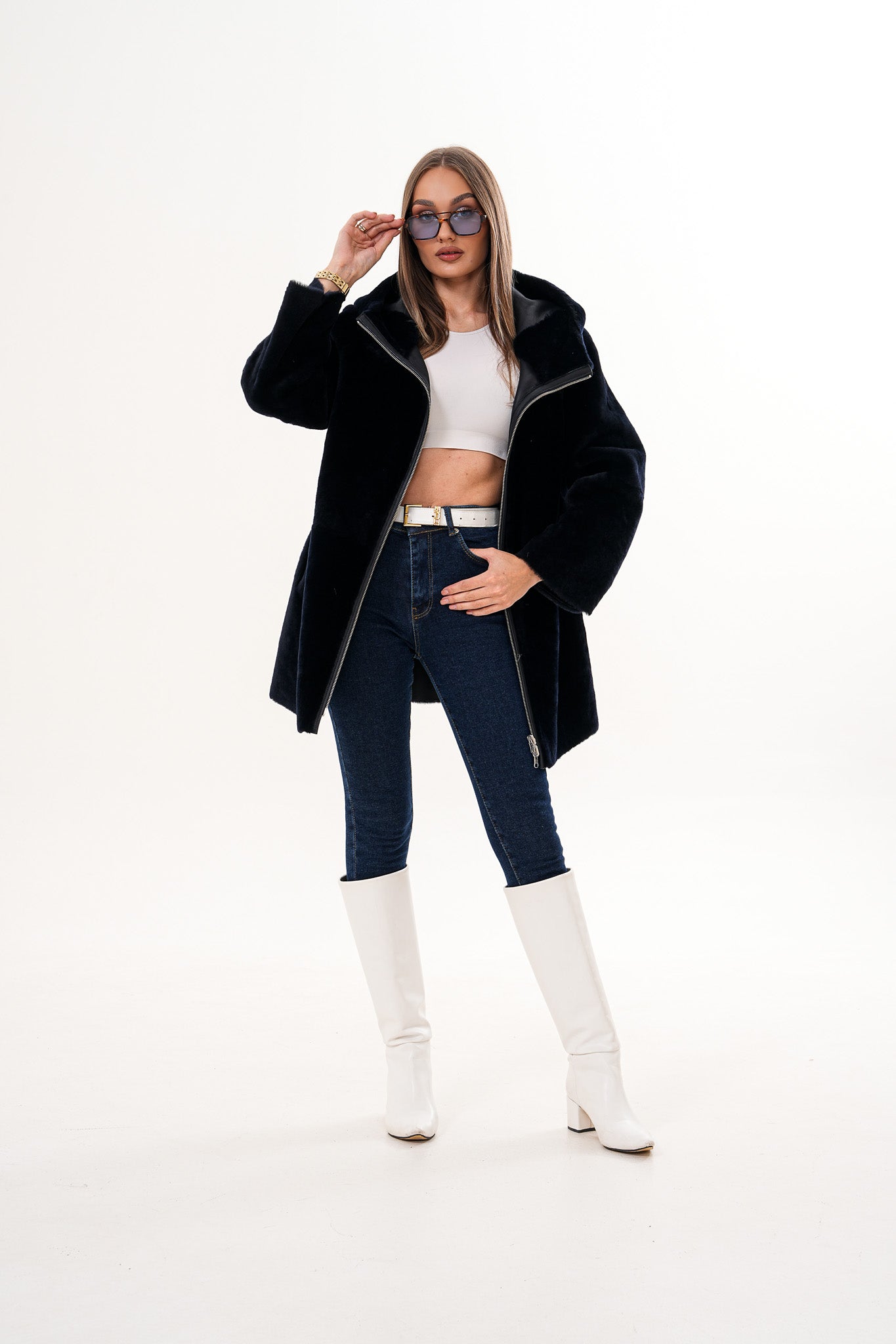 The Portofino Chaqueta Reversible de Mujer en Piel de Oveja Negra