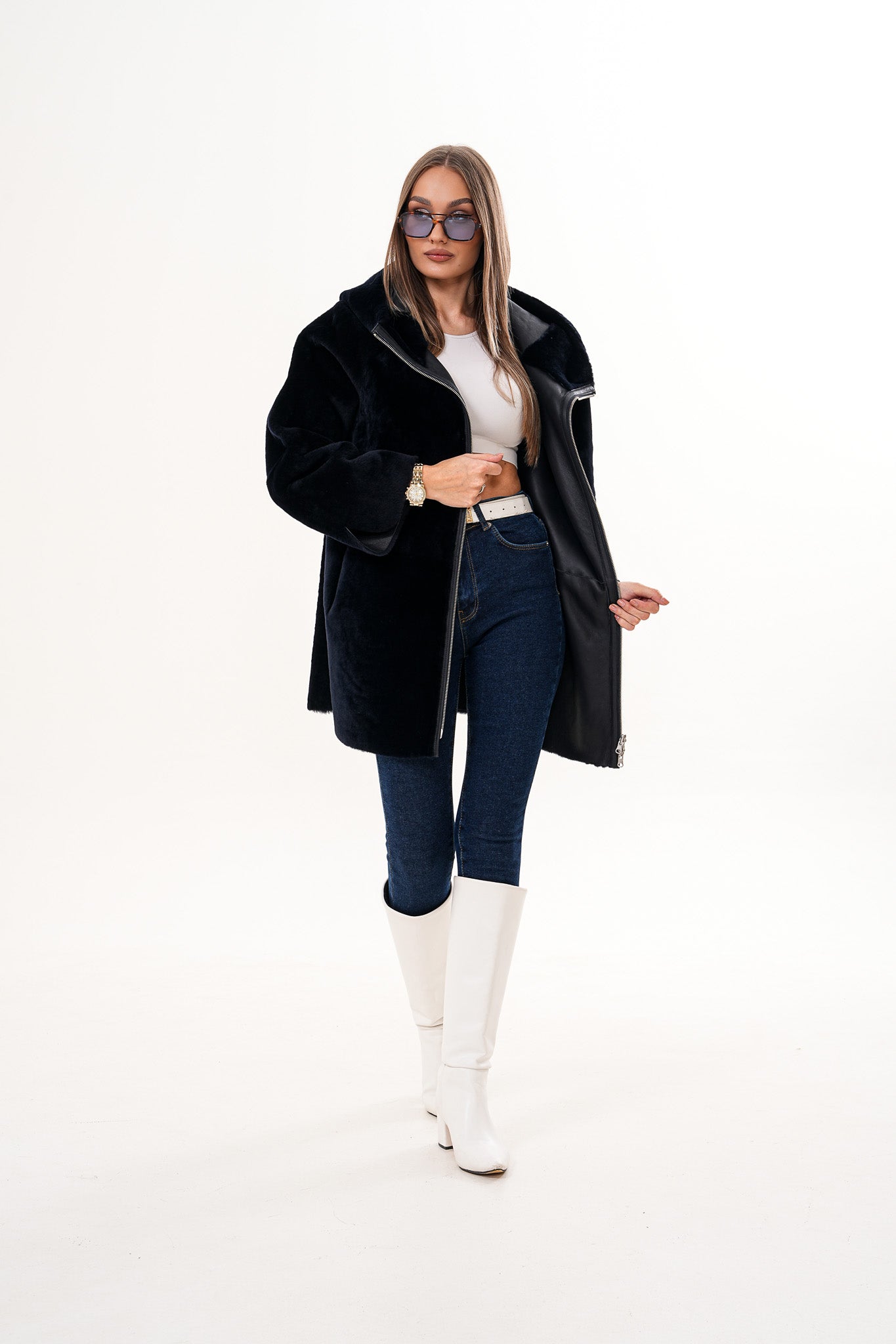 The Portofino Chaqueta Reversible de Mujer en Piel de Oveja Negra