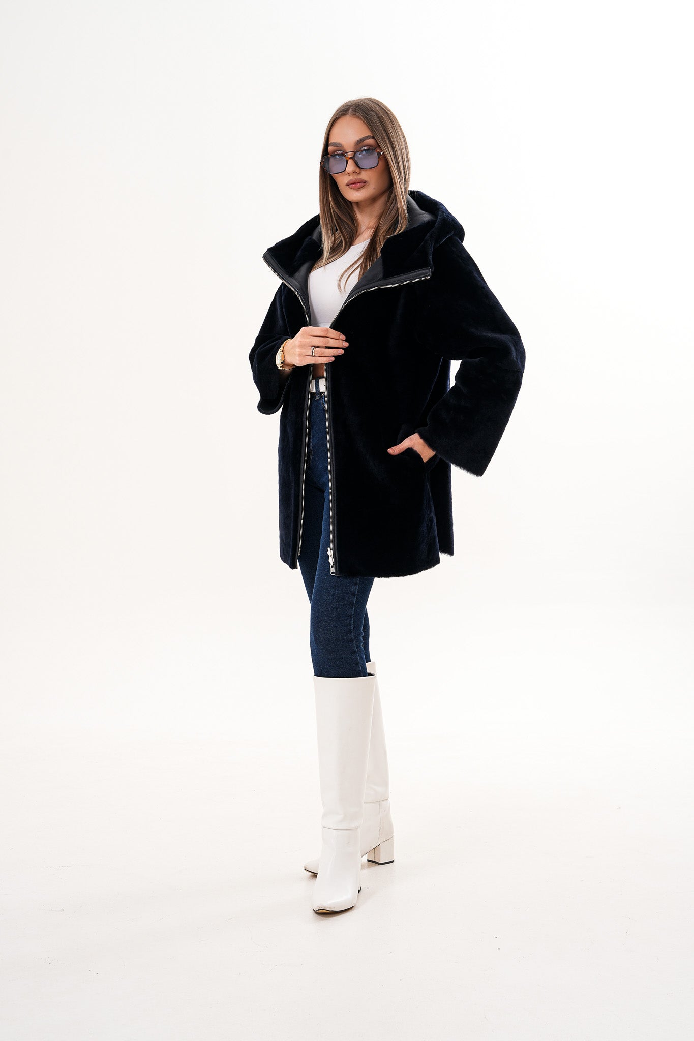 The Portofino Chaqueta Reversible de Mujer en Piel de Oveja Negra