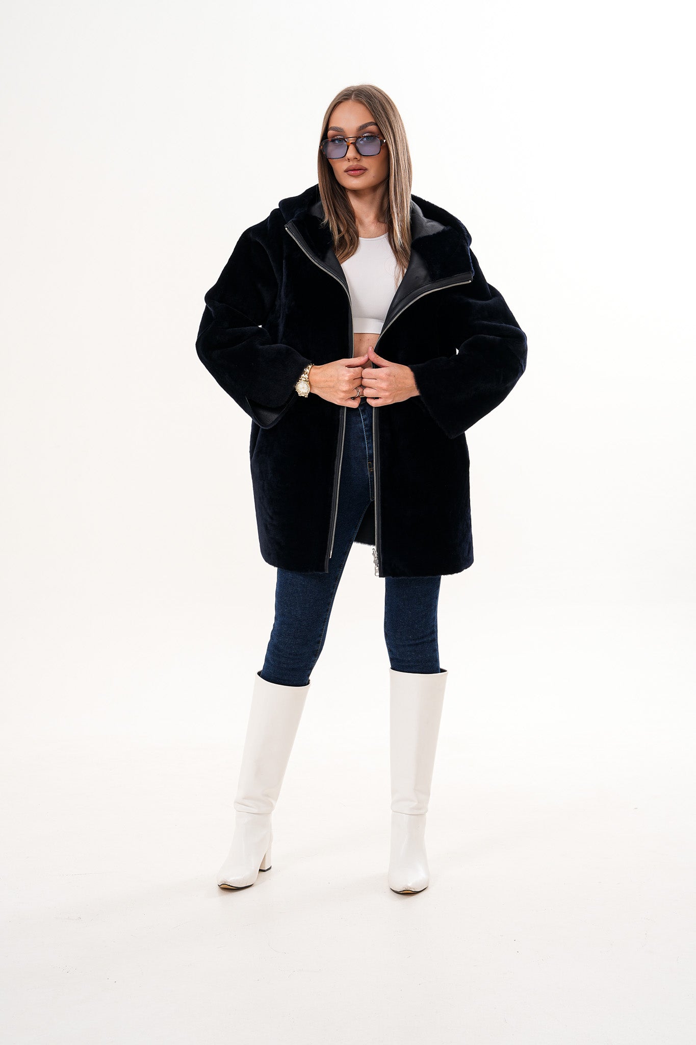 The Portofino Chaqueta Reversible de Mujer en Piel de Oveja Negra