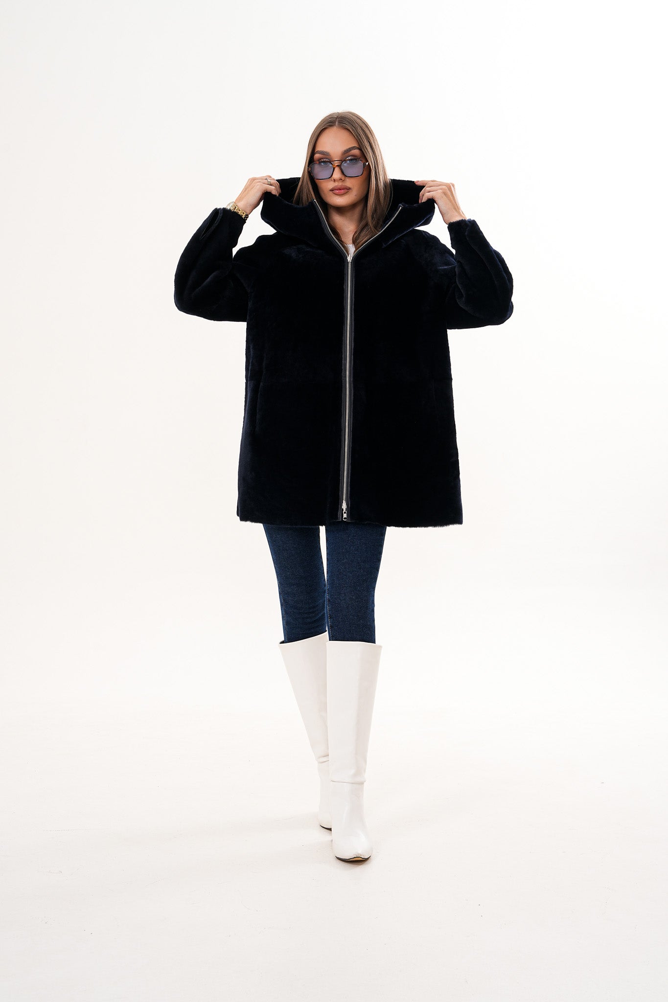 The Portofino Chaqueta Reversible de Mujer en Piel de Oveja Negra
