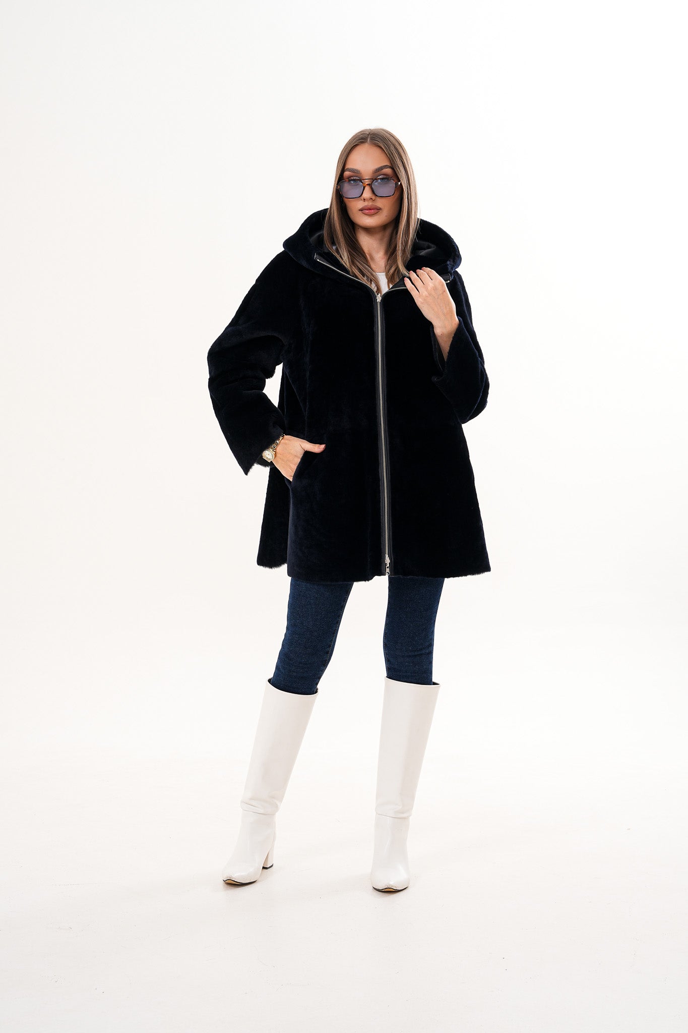 The Portofino Chaqueta Reversible de Mujer en Piel de Oveja Negra