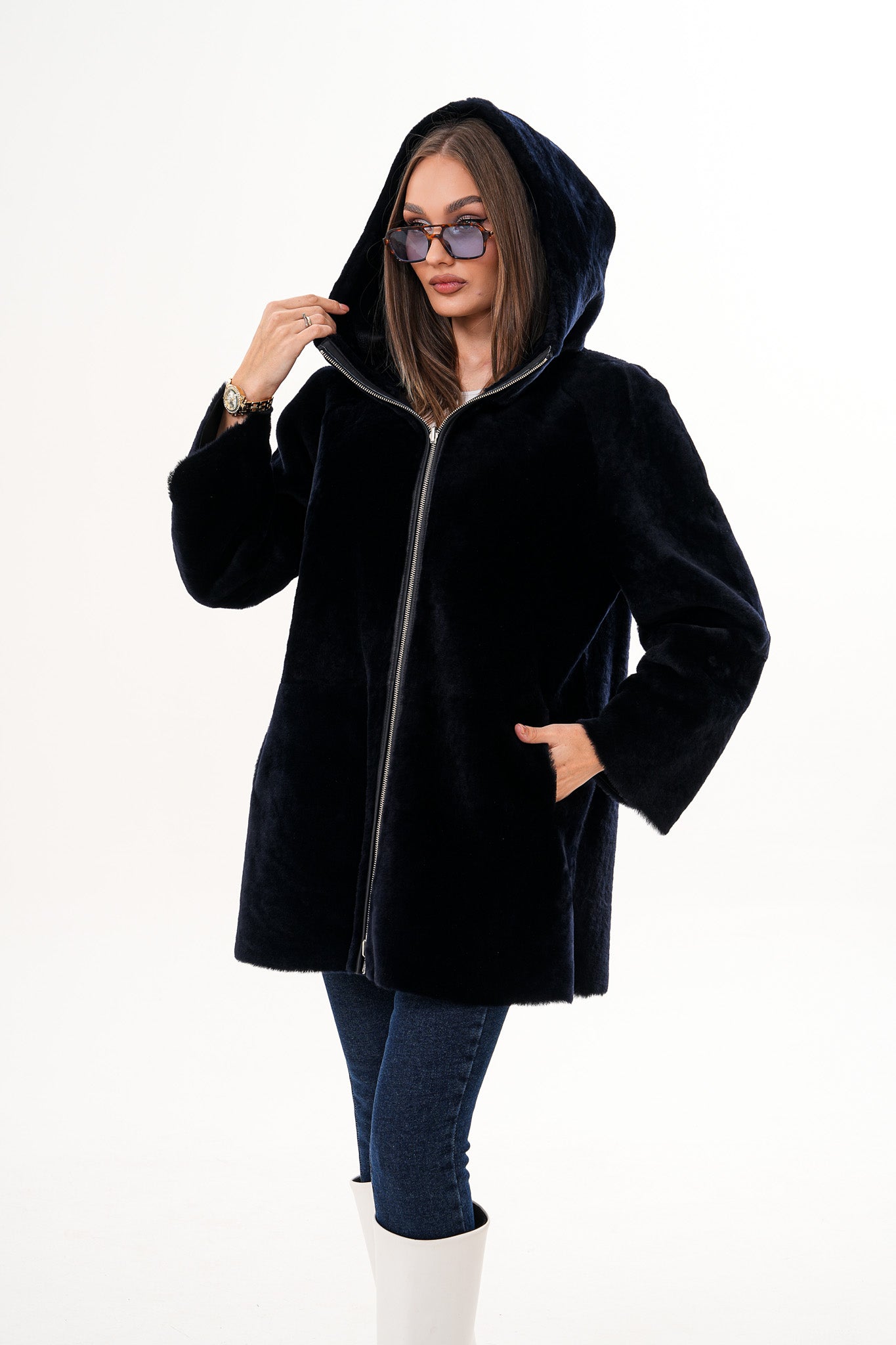 The Portofino Chaqueta Reversible de Mujer en Piel de Oveja Negra