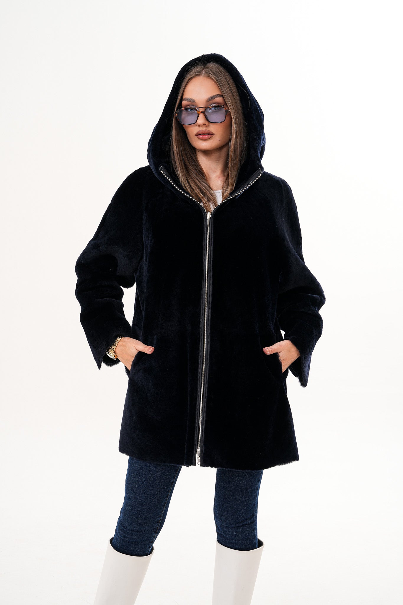 The Portofino Chaqueta Reversible de Mujer en Piel de Oveja Negra