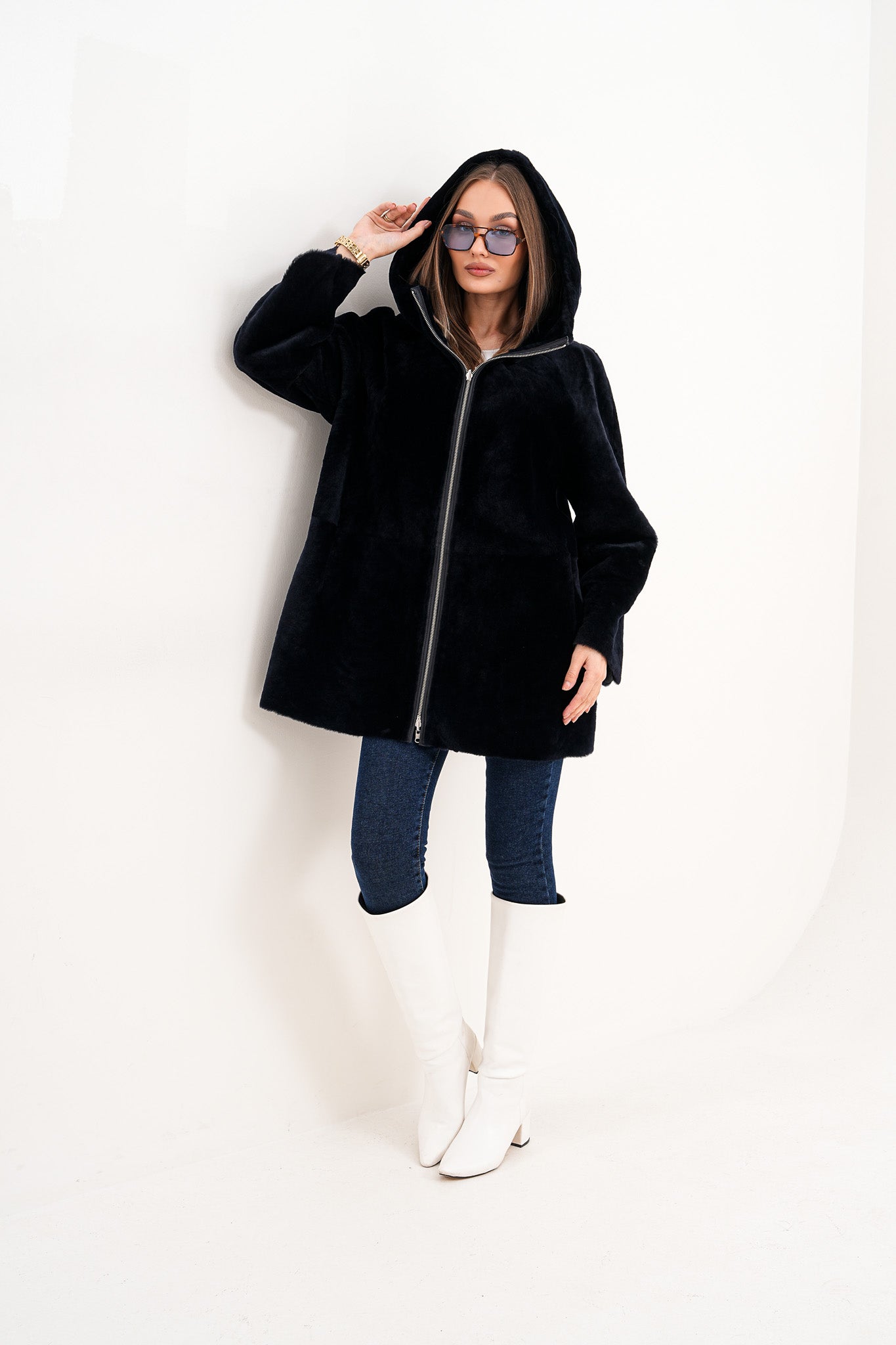 The Portofino Chaqueta Reversible de Mujer en Piel de Oveja Negra