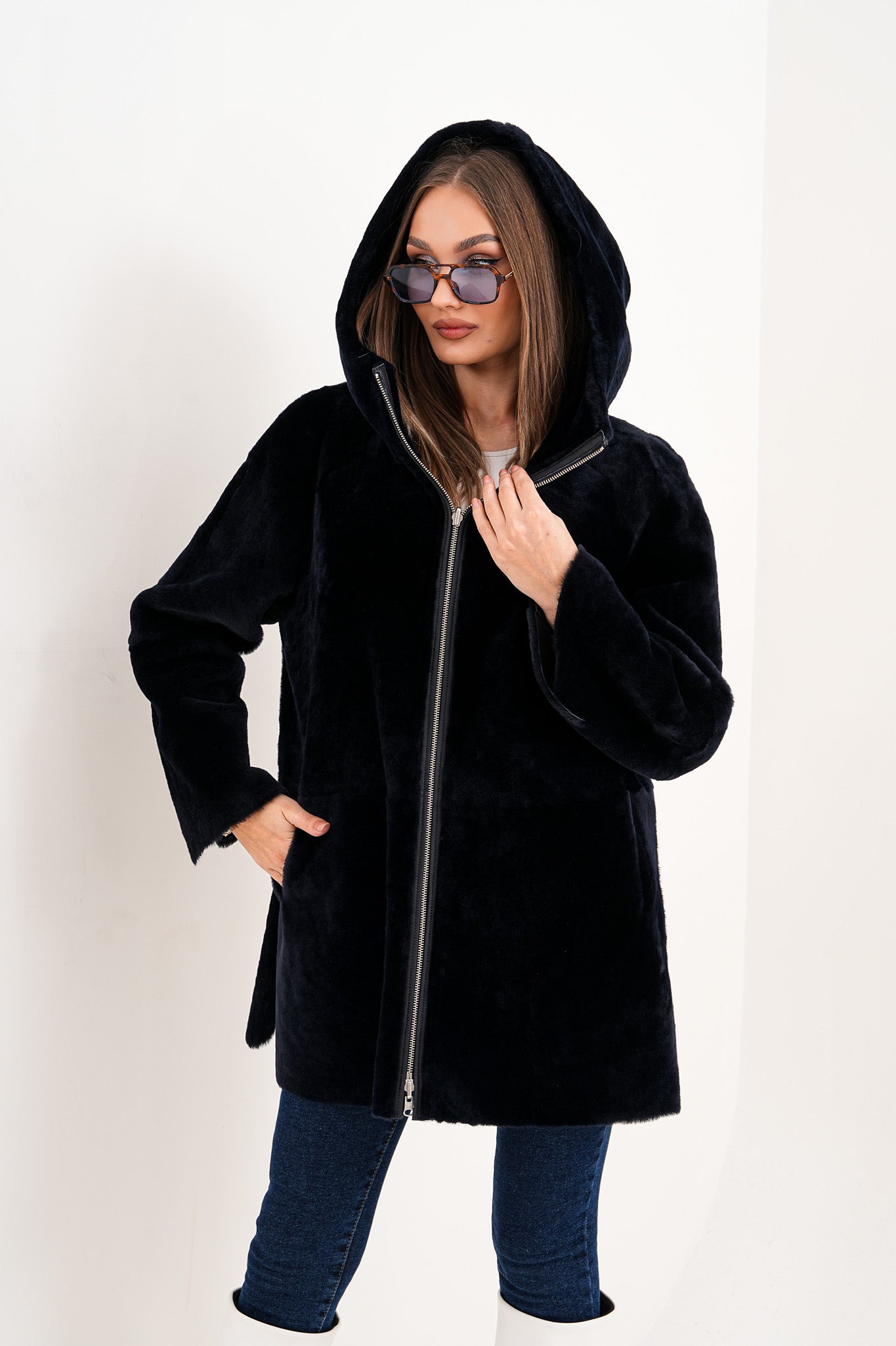 The Portofino Chaqueta Reversible de Mujer en Piel de Oveja Negra
