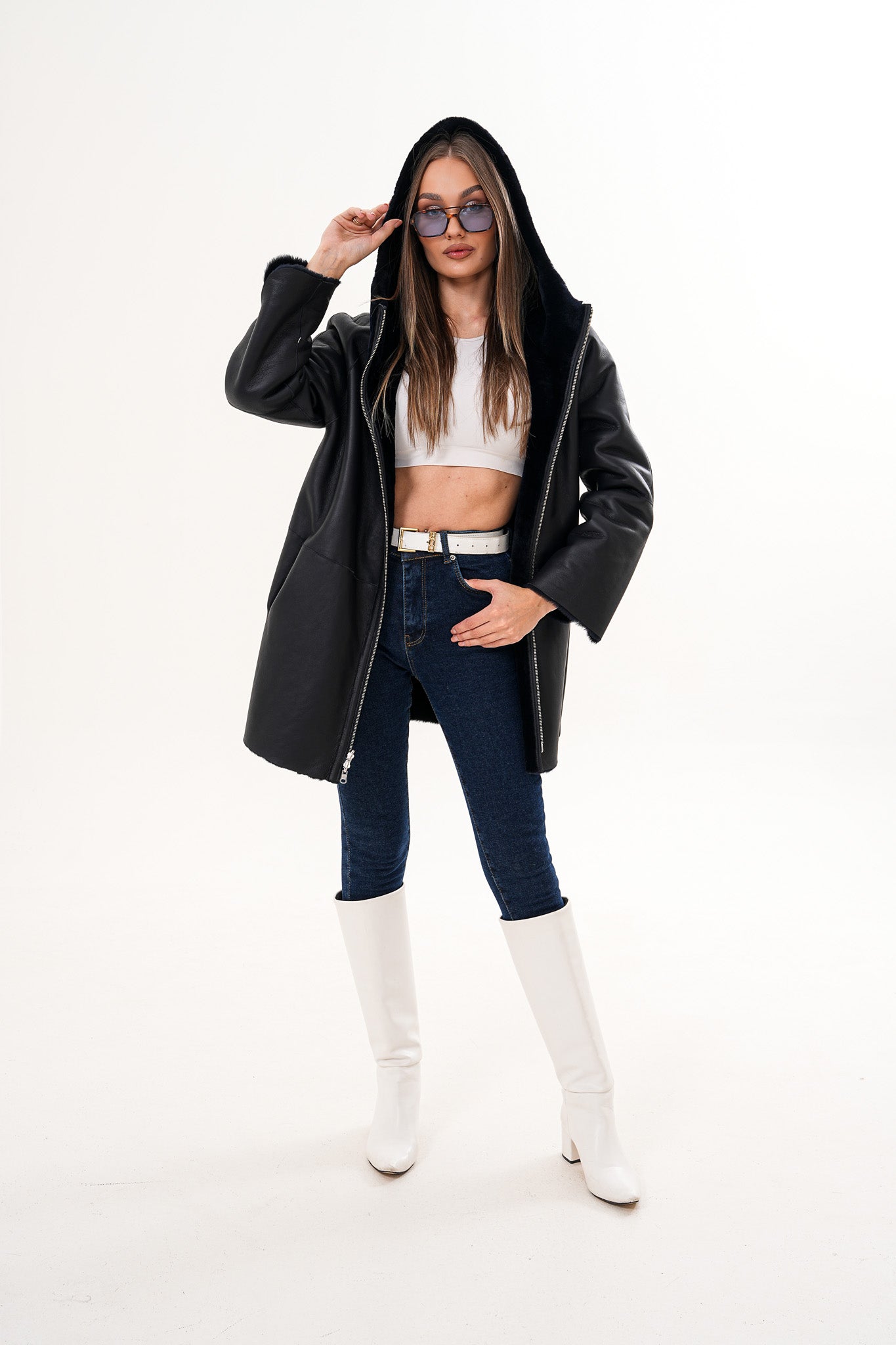 The Portofino Chaqueta Reversible de Mujer en Piel de Oveja Negra