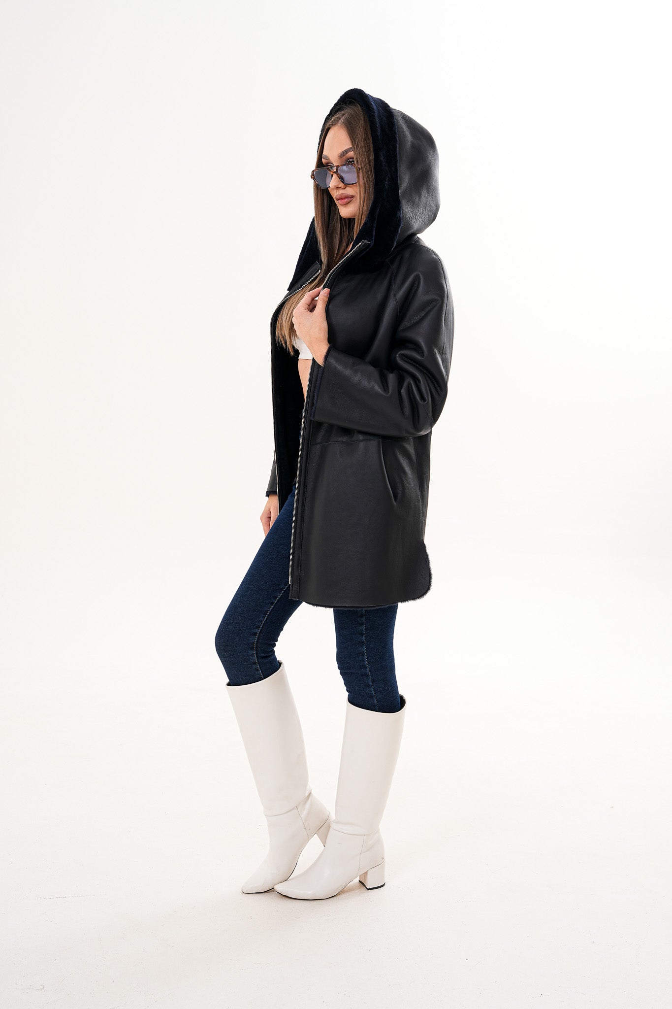 The Portofino Chaqueta Reversible de Mujer en Piel de Oveja Negra