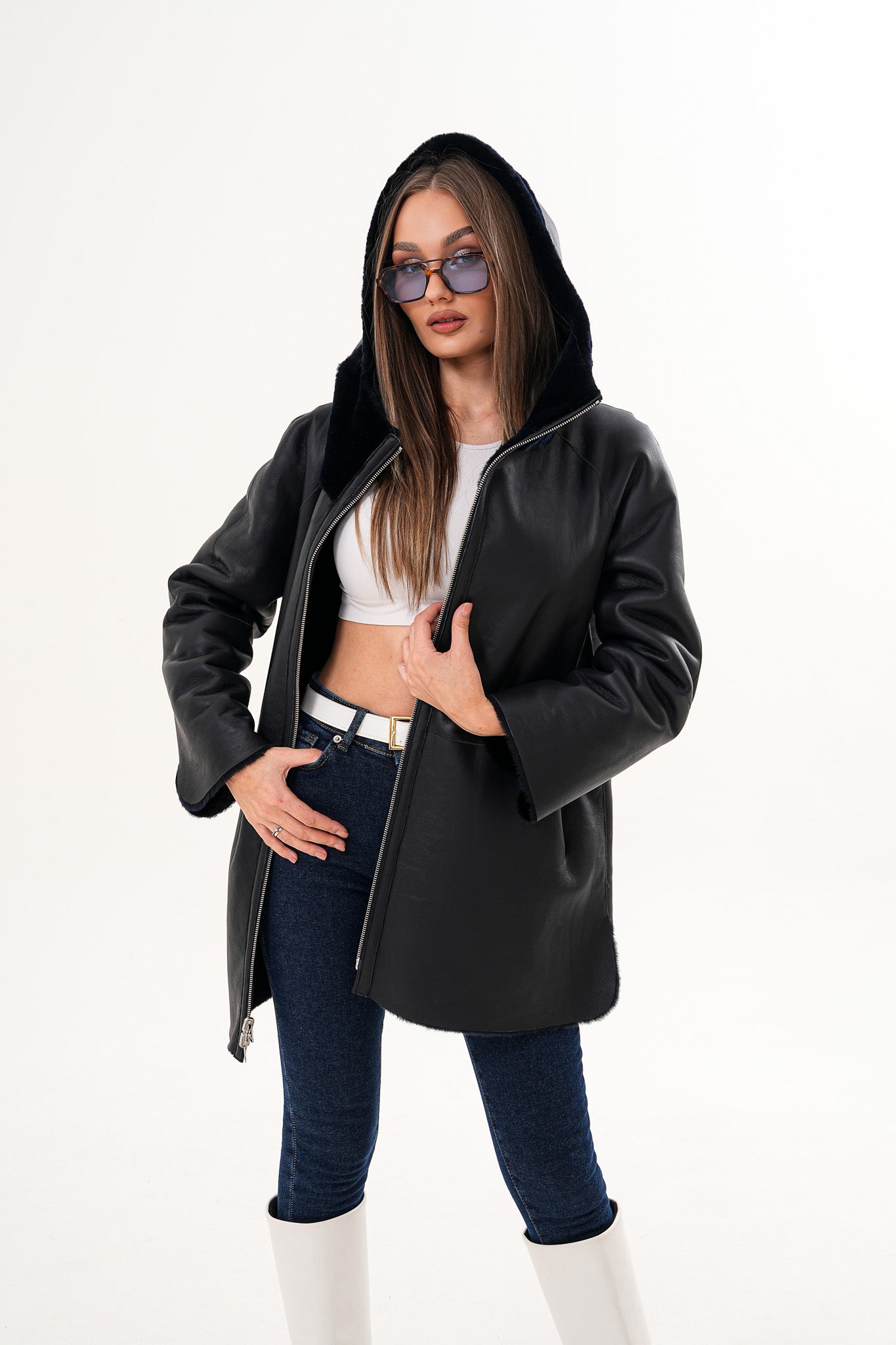 The Portofino Chaqueta Reversible de Mujer en Piel de Oveja Negra