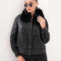 The Auretta Black Shearling Leather Women Jacket