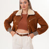 The Amber Shearling Collar Brown Suede Women Leather Jacket