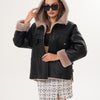 The Aspen Black Hooded Shearling Leather Women Jacket