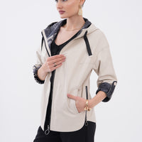 The Nyxara Reversible Hooded Beige Leather Women Jacket