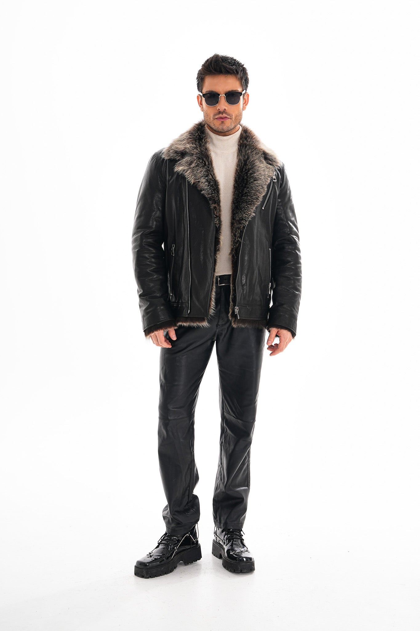 The Cortina Black Shearling Leather Men Jacket