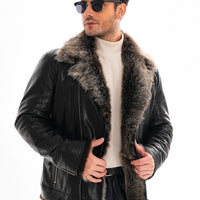 The Cortina Black Shearling Leather Men Jacket