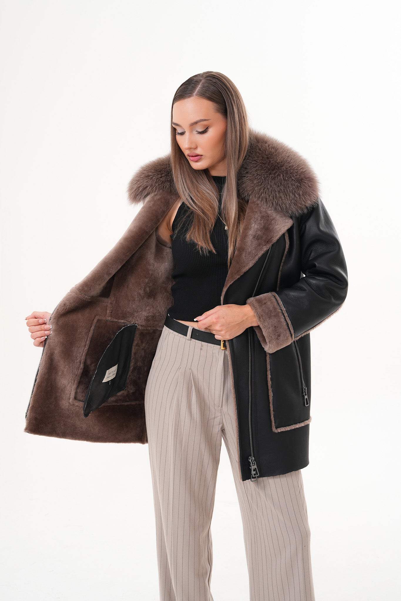 The Avalon Shearling Black Leather Women Jacket