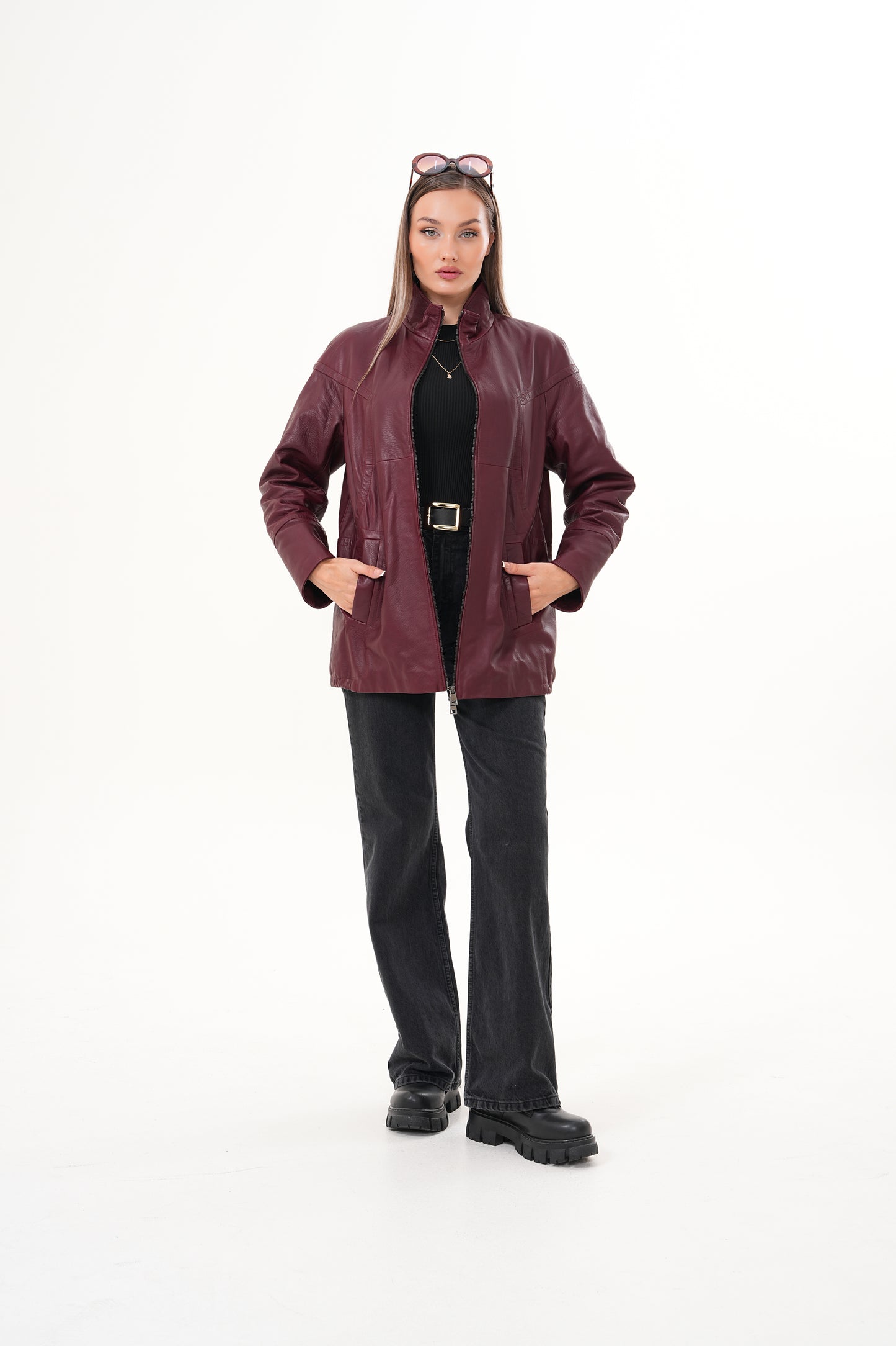 The Sierra Chaqueta de Cuero para Mujer en Burdeos