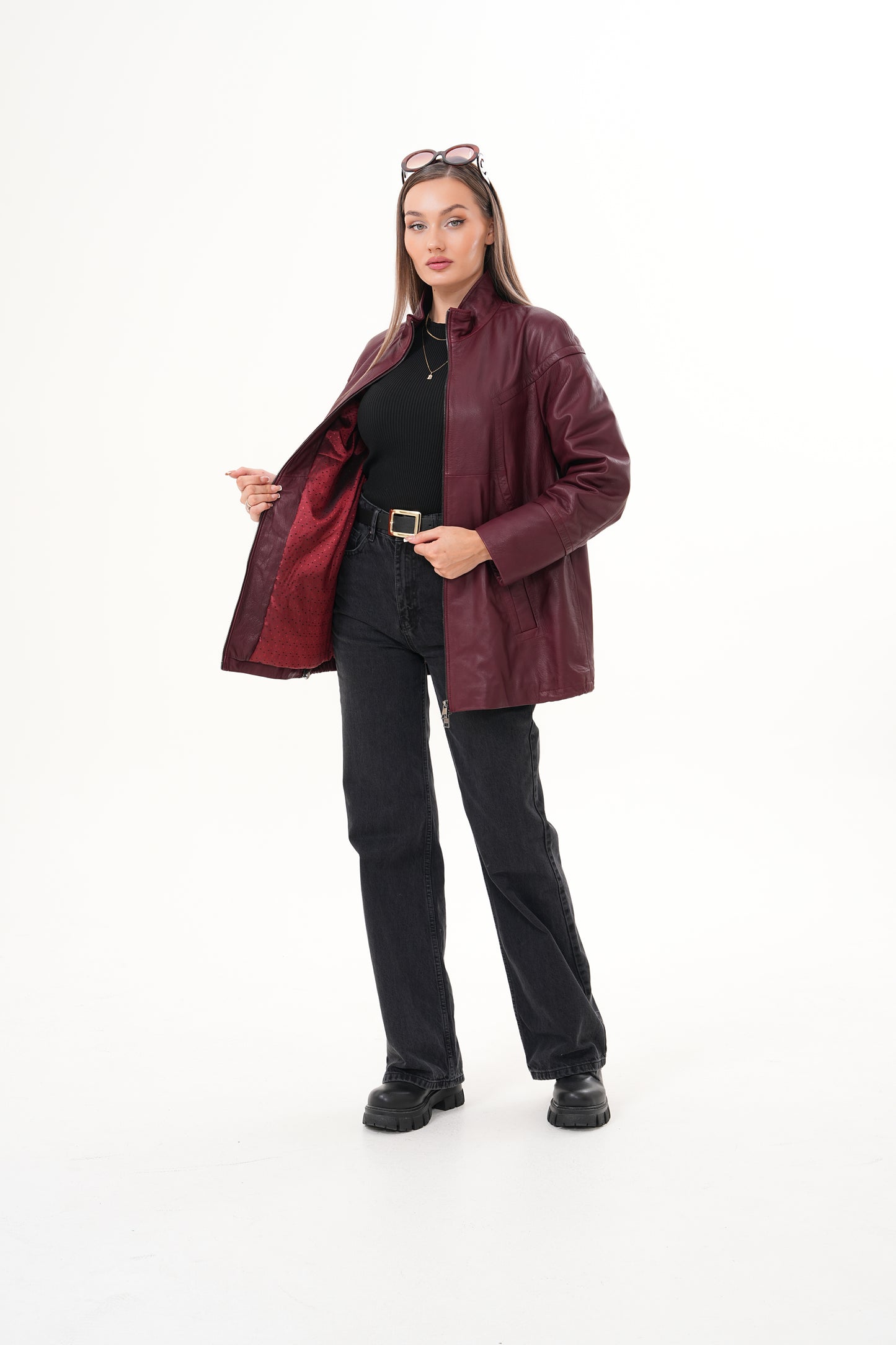 The Sierra Chaqueta de Cuero para Mujer en Burdeos