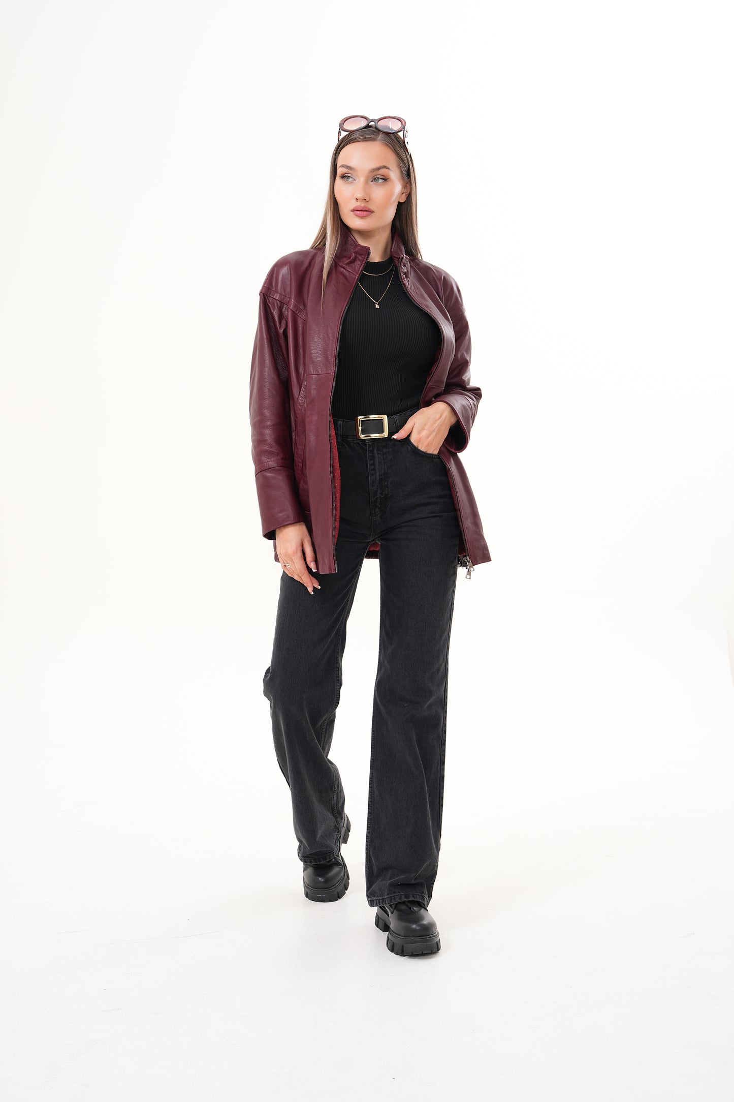 The Sierra Chaqueta de Cuero para Mujer en Burdeos