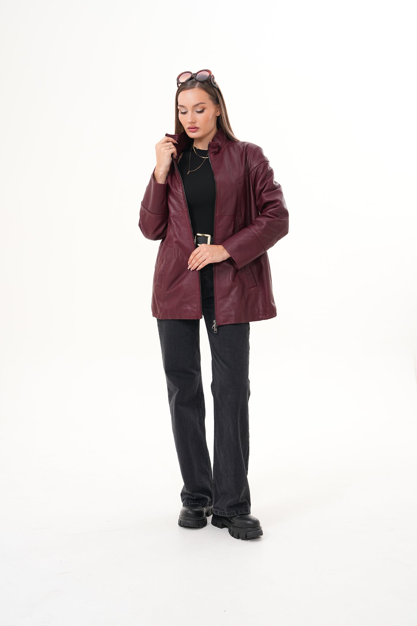 The Sierra Chaqueta de Cuero para Mujer en Burdeos