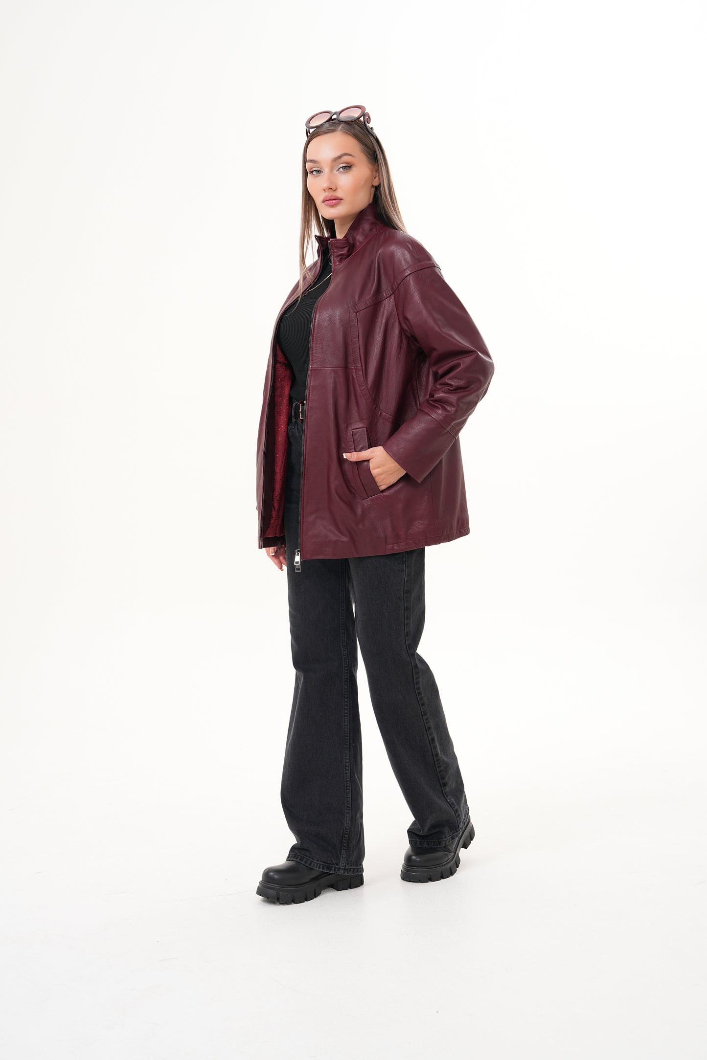 The Sierra Chaqueta de Cuero para Mujer en Burdeos