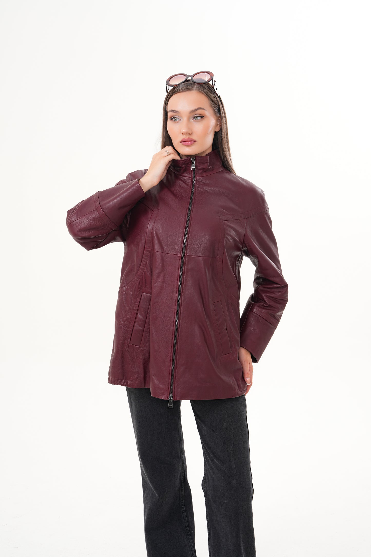 The Sierra Chaqueta de Cuero para Mujer en Burdeos