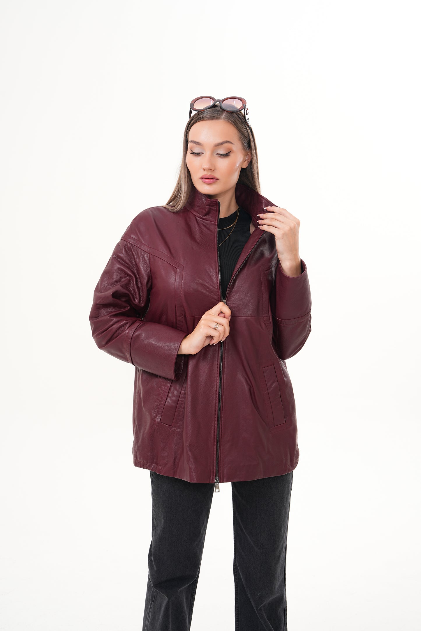 The Sierra Chaqueta de Cuero para Mujer en Burdeos