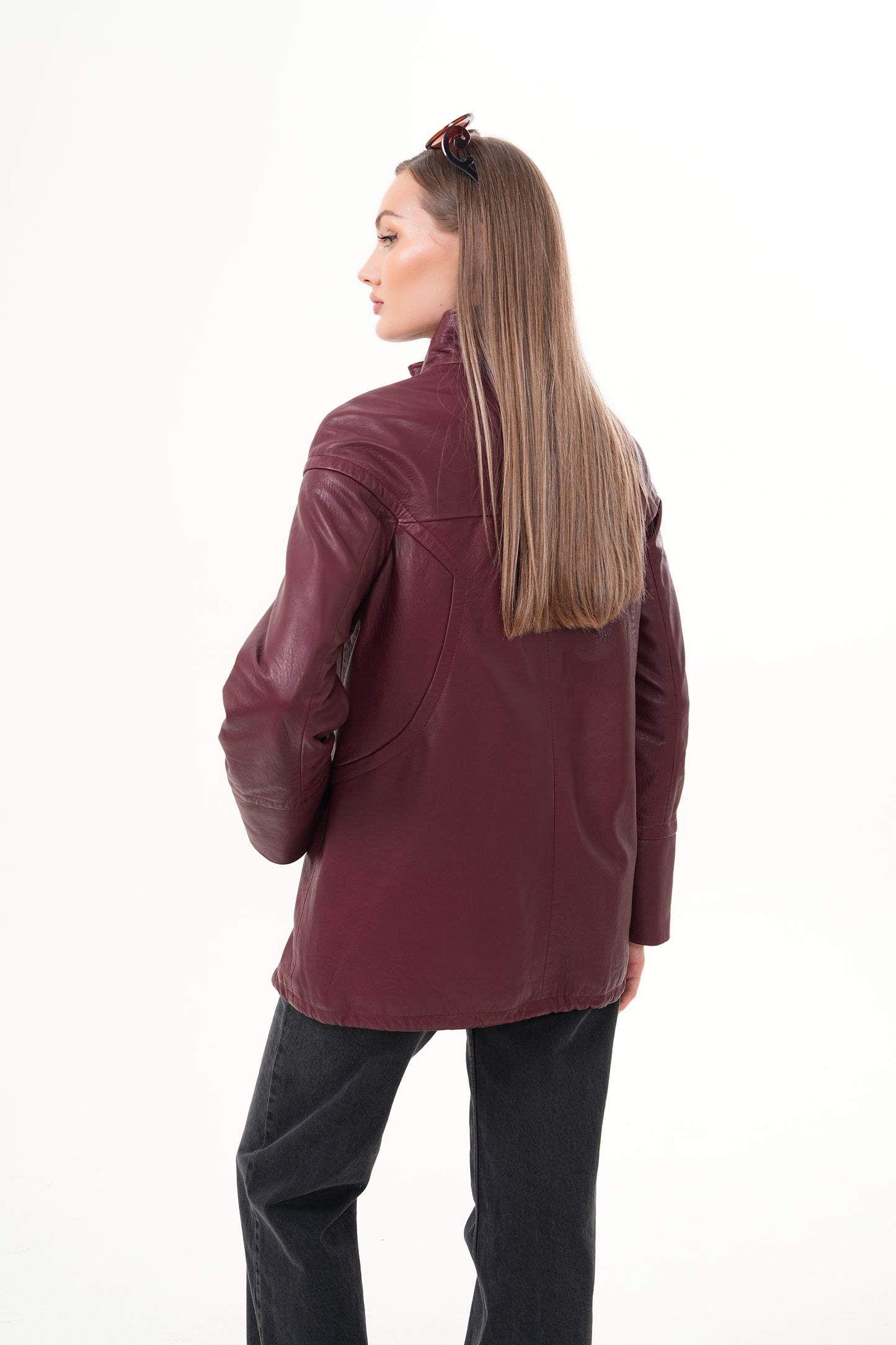 The Sierra Chaqueta de Cuero para Mujer en Burdeos