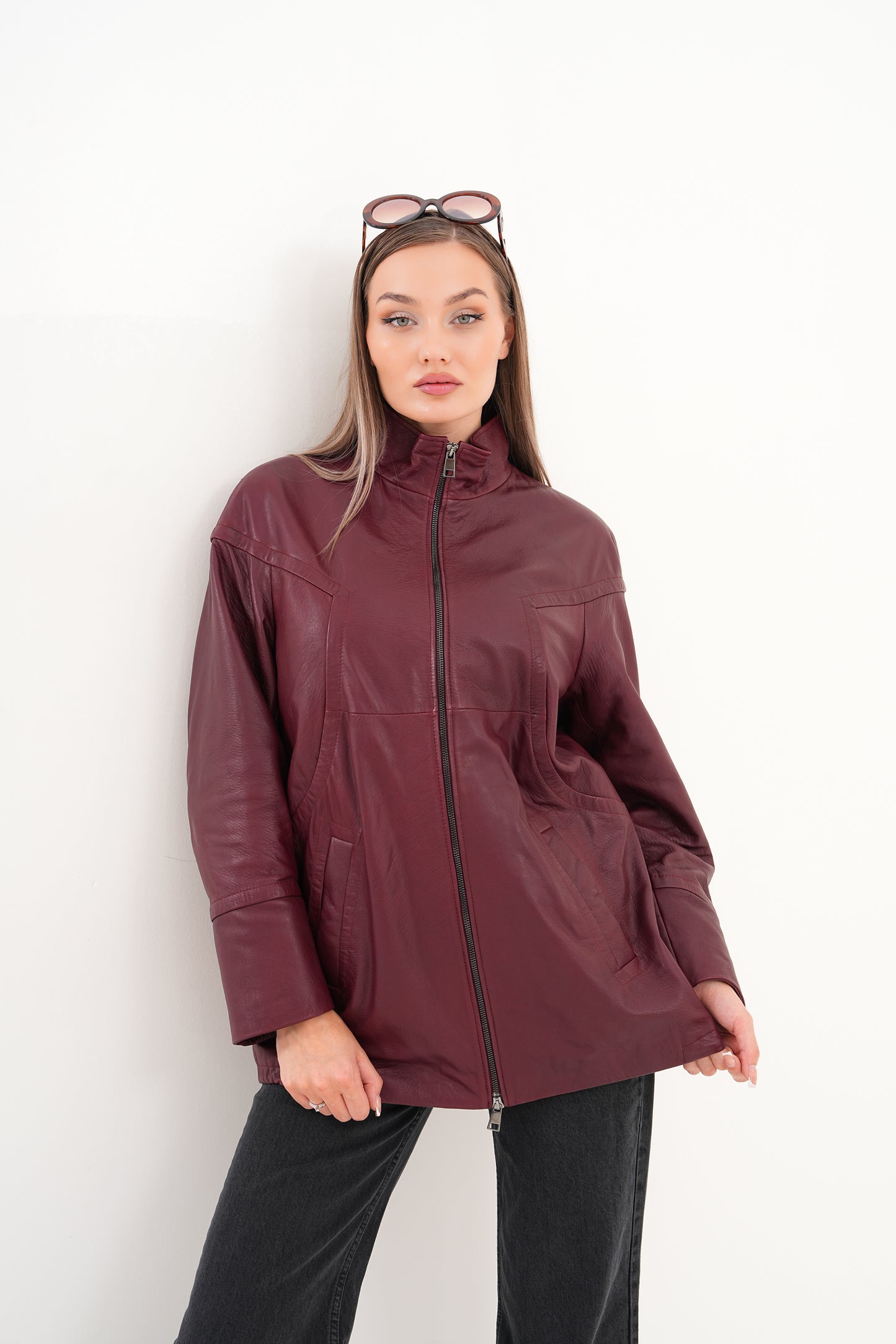 The Sierra Chaqueta de Cuero para Mujer en Burdeos