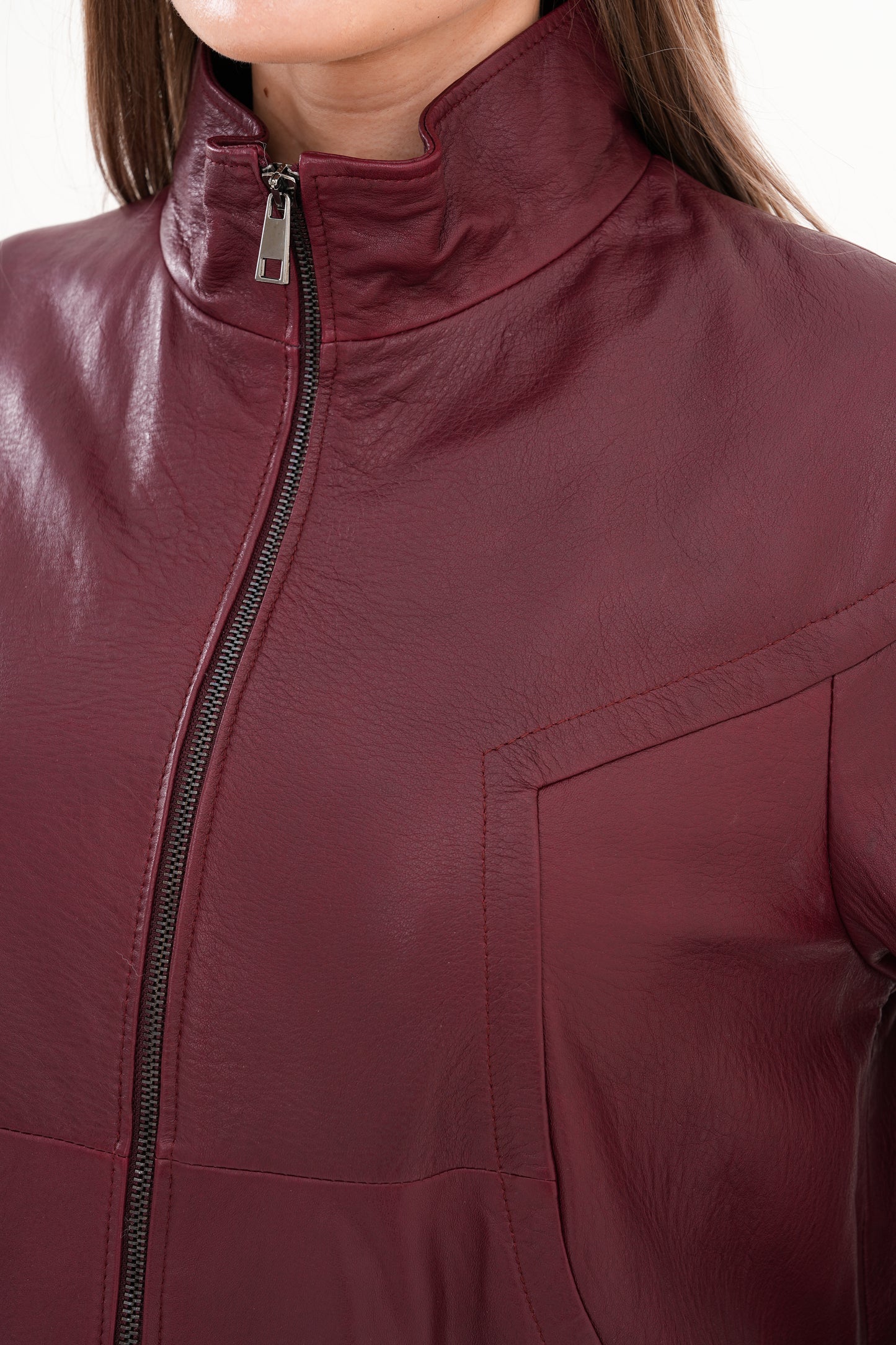 The Sierra Chaqueta de Cuero para Mujer en Burdeos