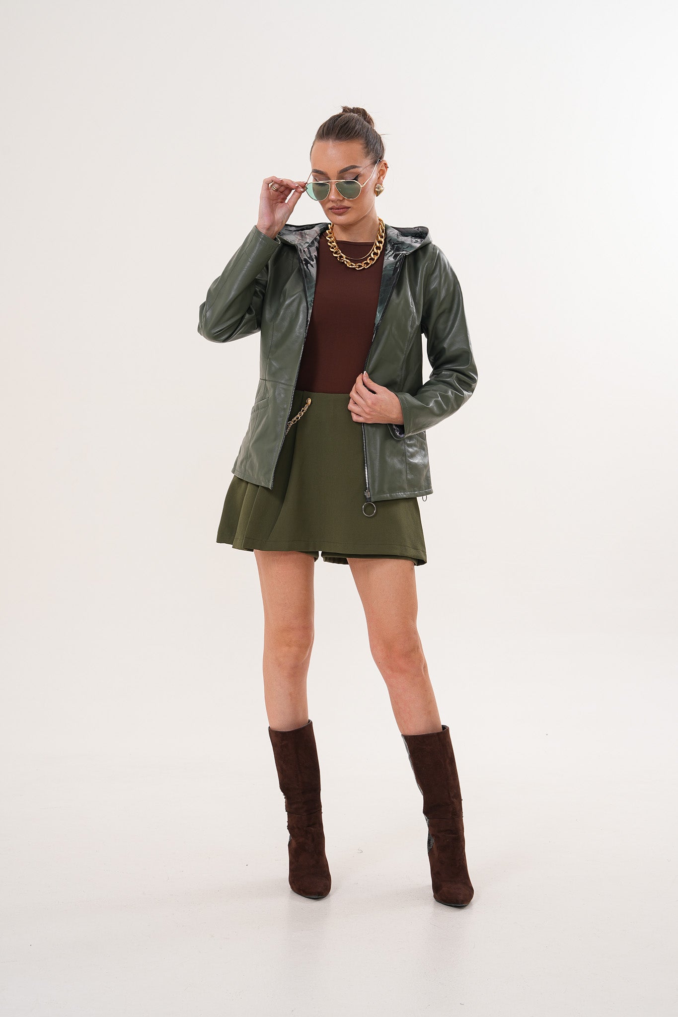 The Avelyn Reversible Olive Green Leather Women Jacket
