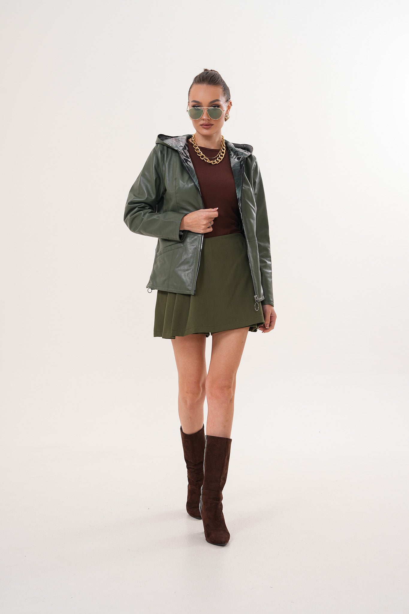 The Avelyn Reversible Olive Green Leather Women Jacket