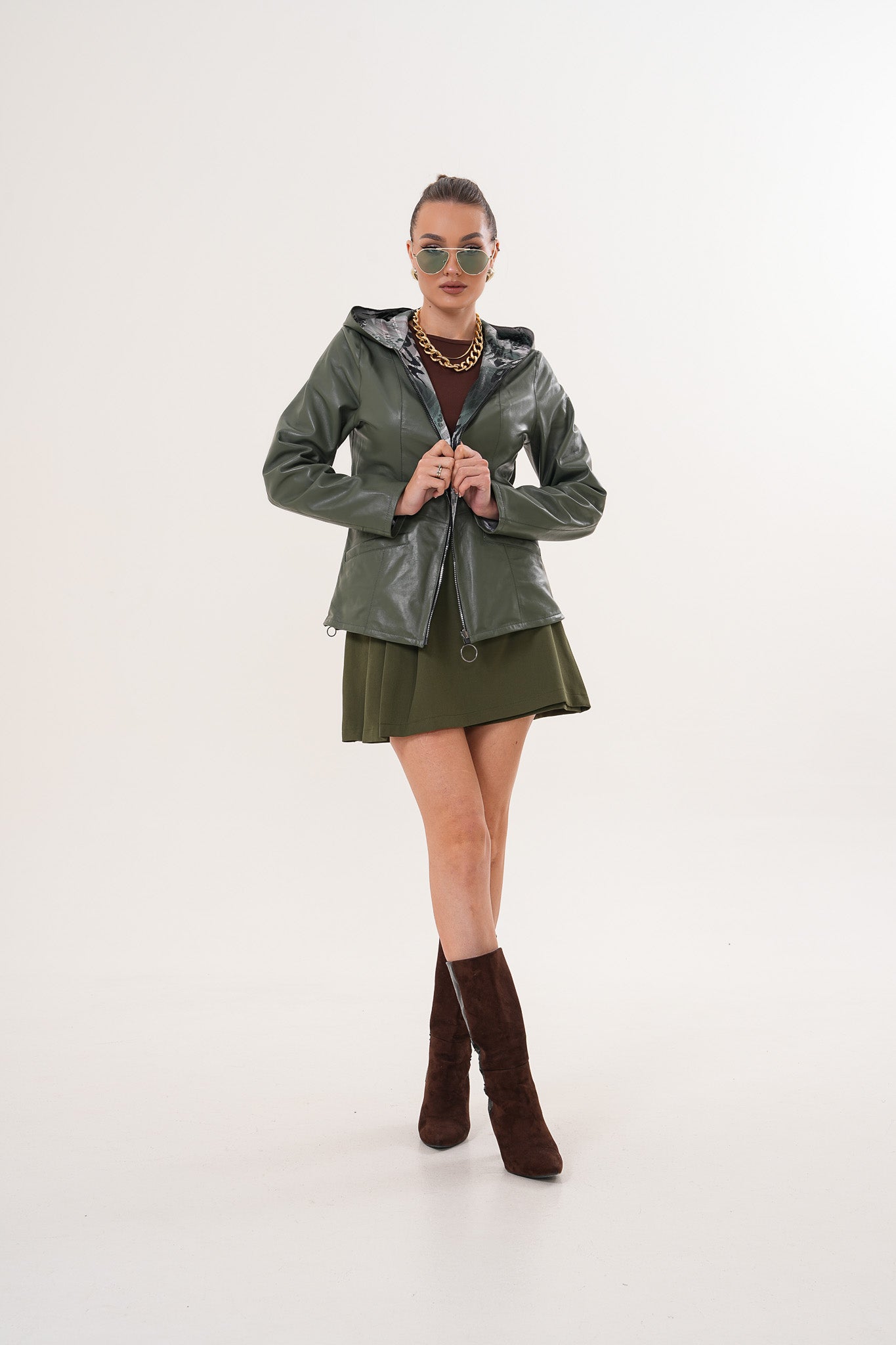 The Avelyn Reversible Olive Green Leather Women Jacket