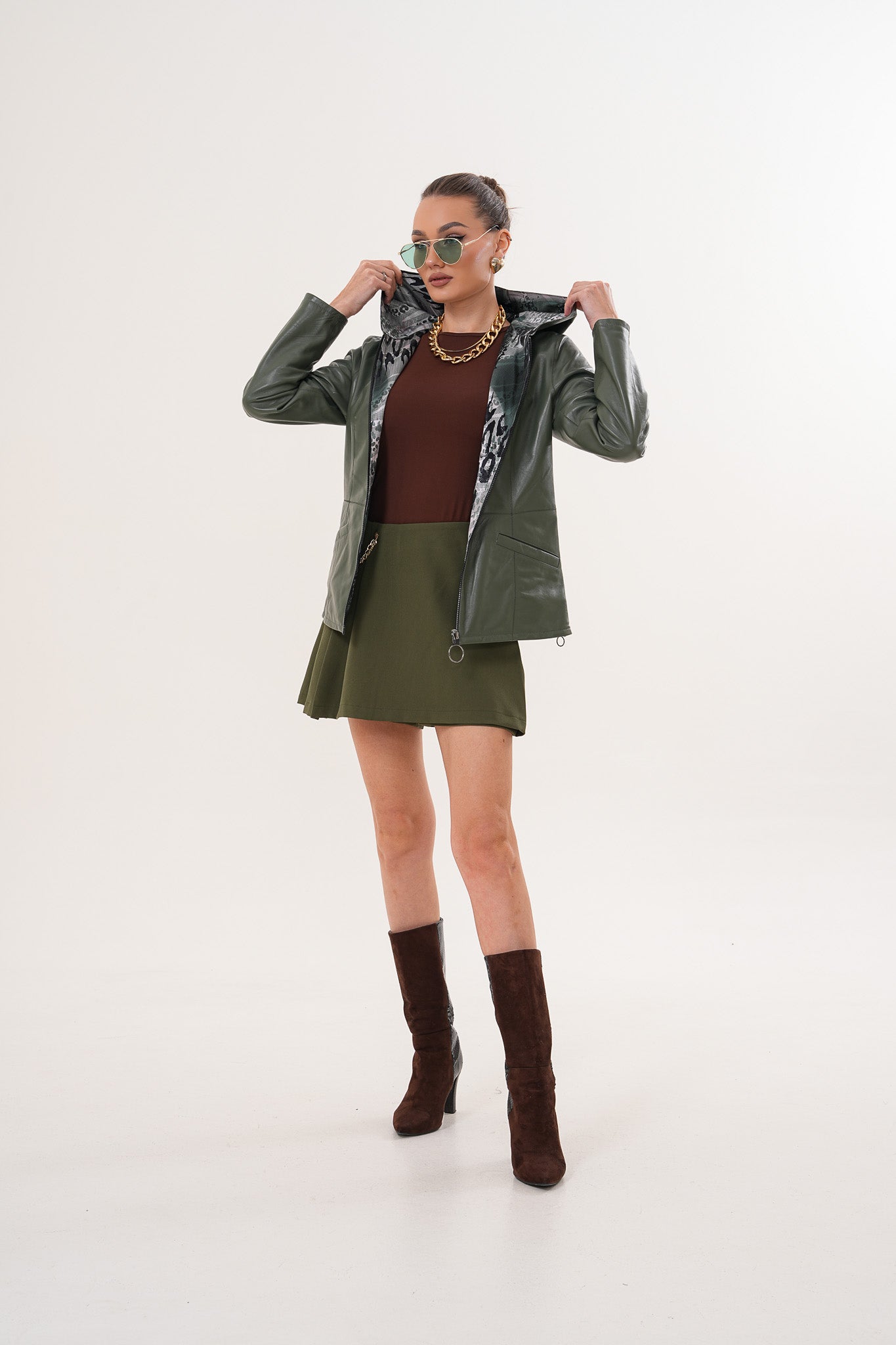 The Avelyn Reversible Olive Green Leather Women Jacket