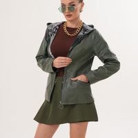 The Avelyn Reversible Olive Green Leather Women Jacket