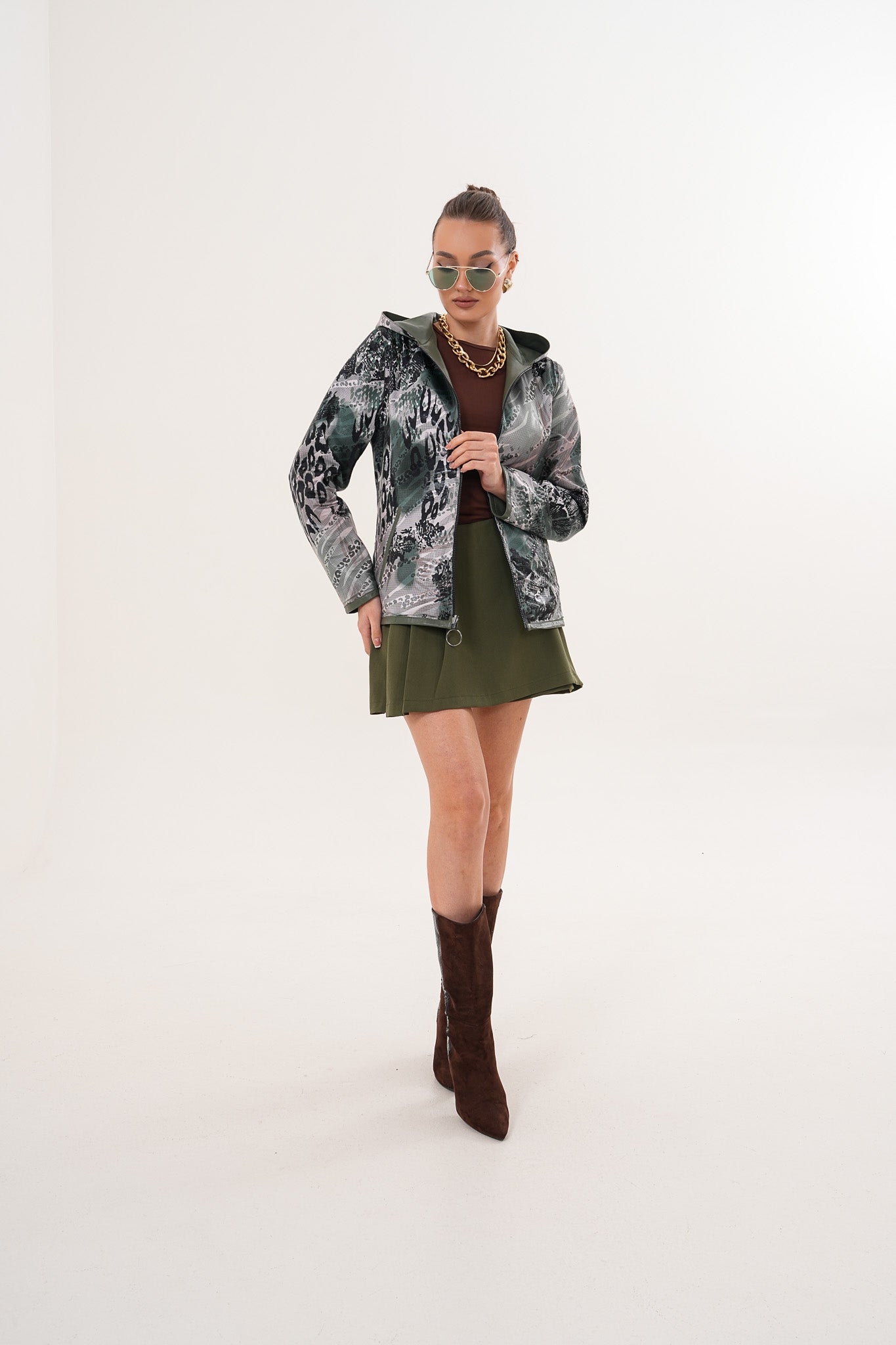 The Avelyn Reversible Olive Green Leather Women Jacket