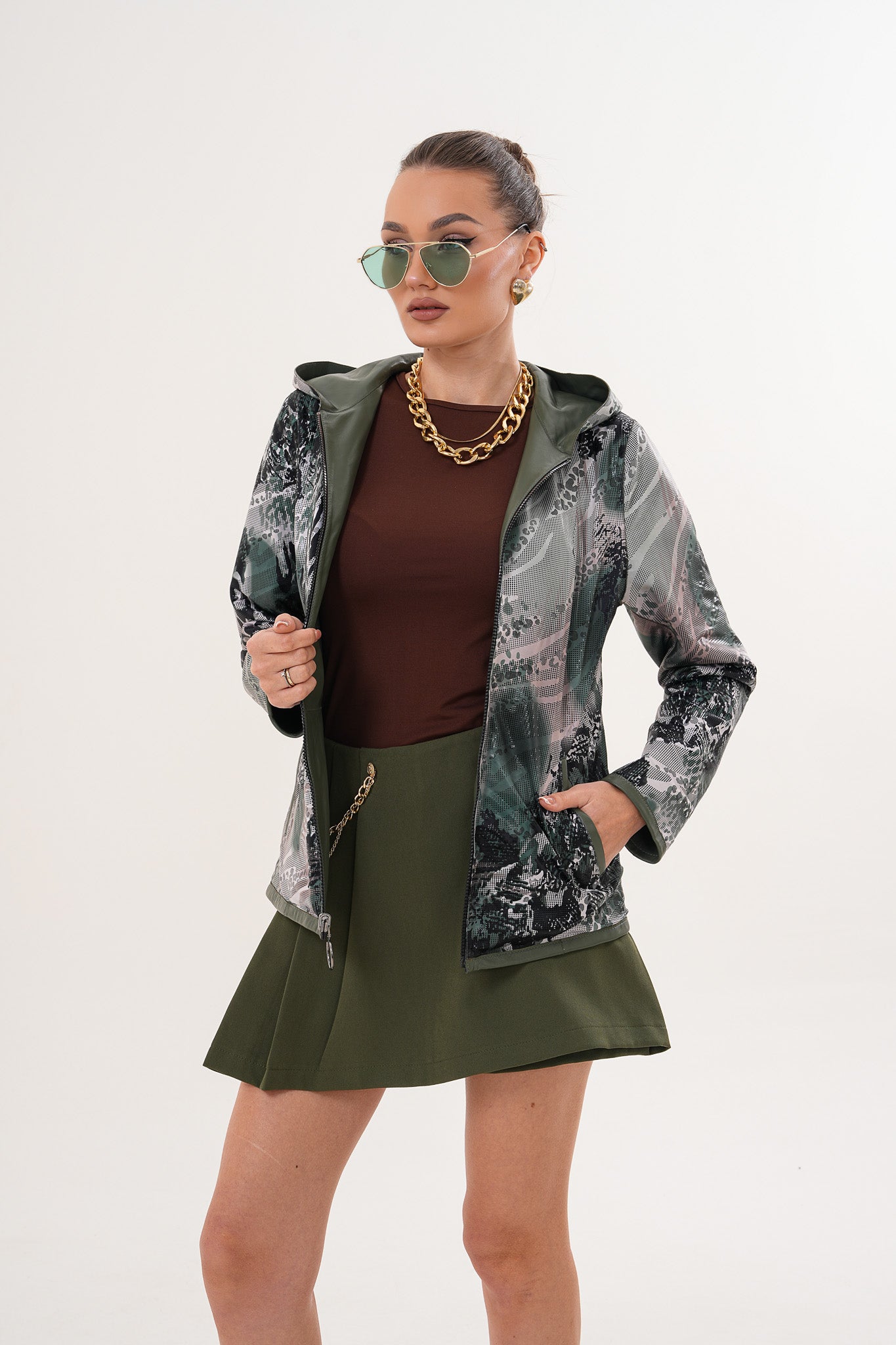 The Avelyn Reversible Olive Green Leather Women Jacket