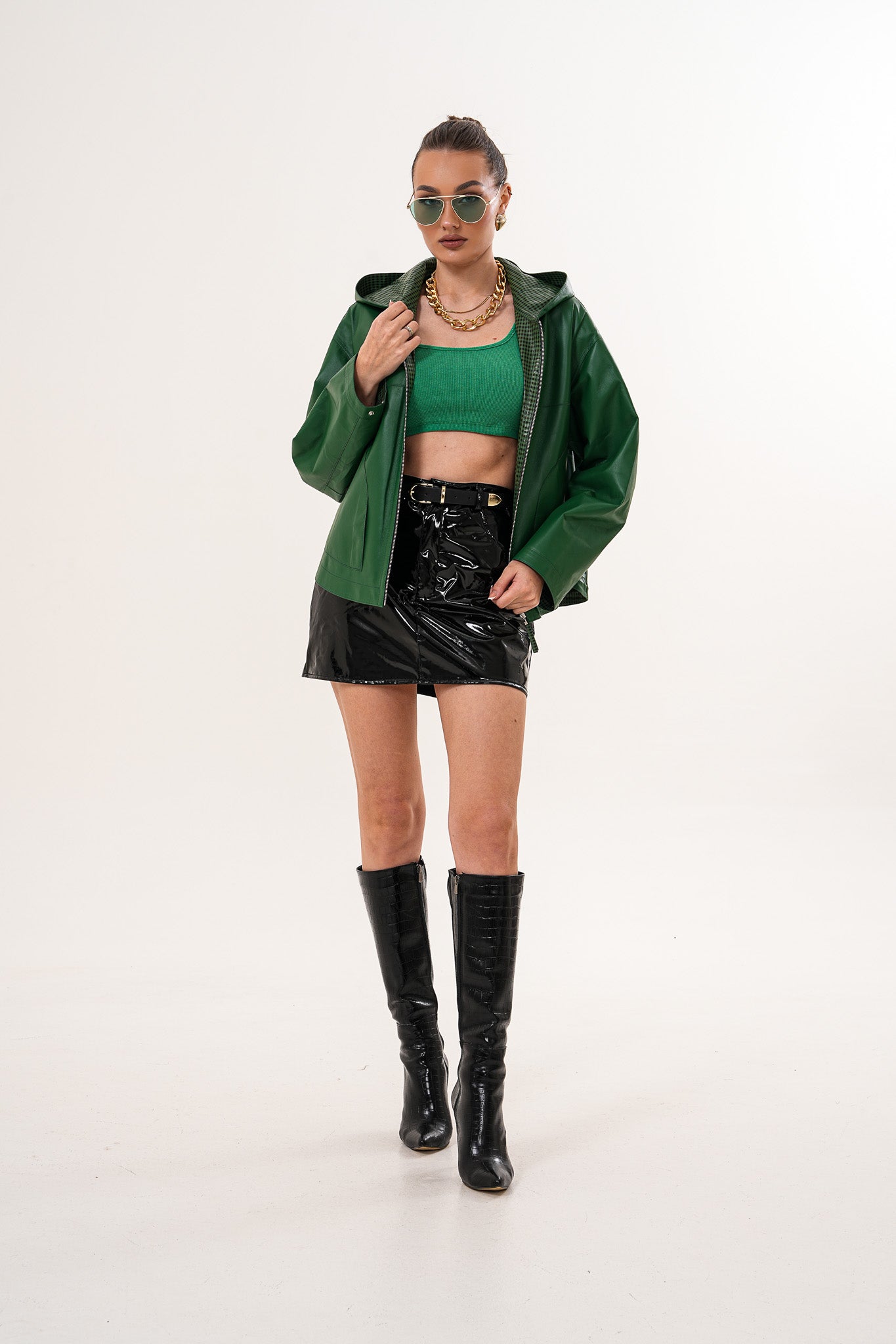 The Calyra Reversible Leather Women Jacket – Emerald Green