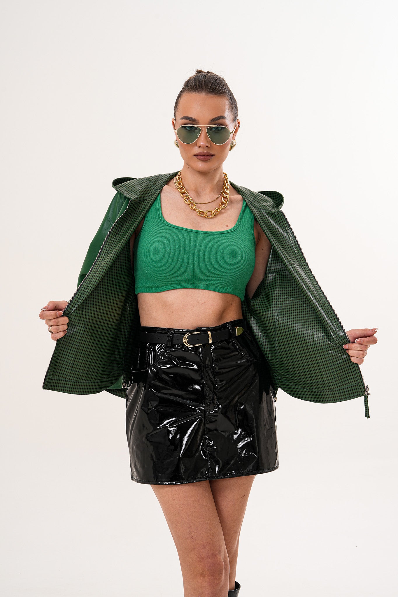 The Calyra Reversible Leather Women Jacket – Emerald Green