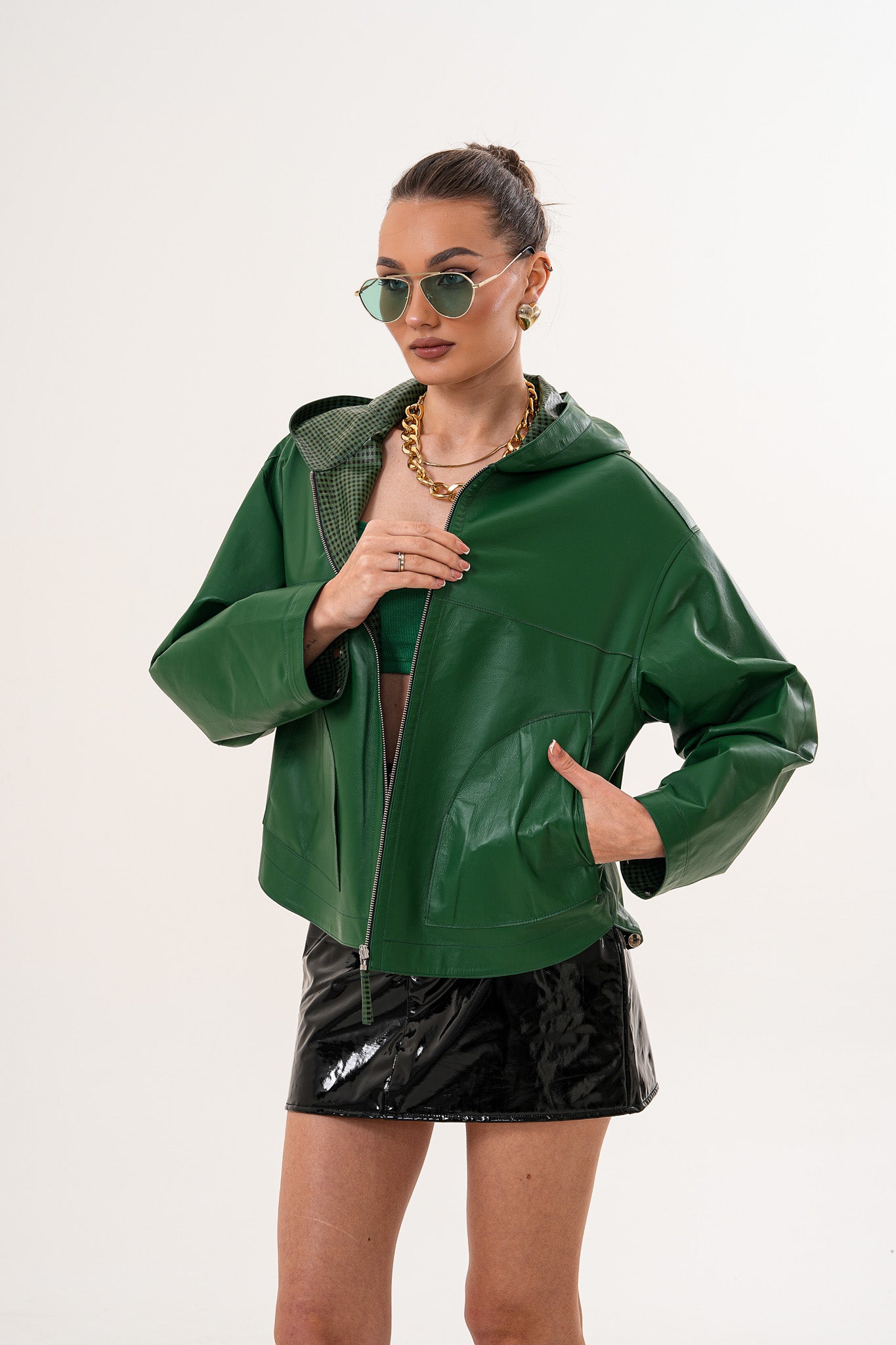 The Calyra Reversible Leather Women Jacket – Emerald Green