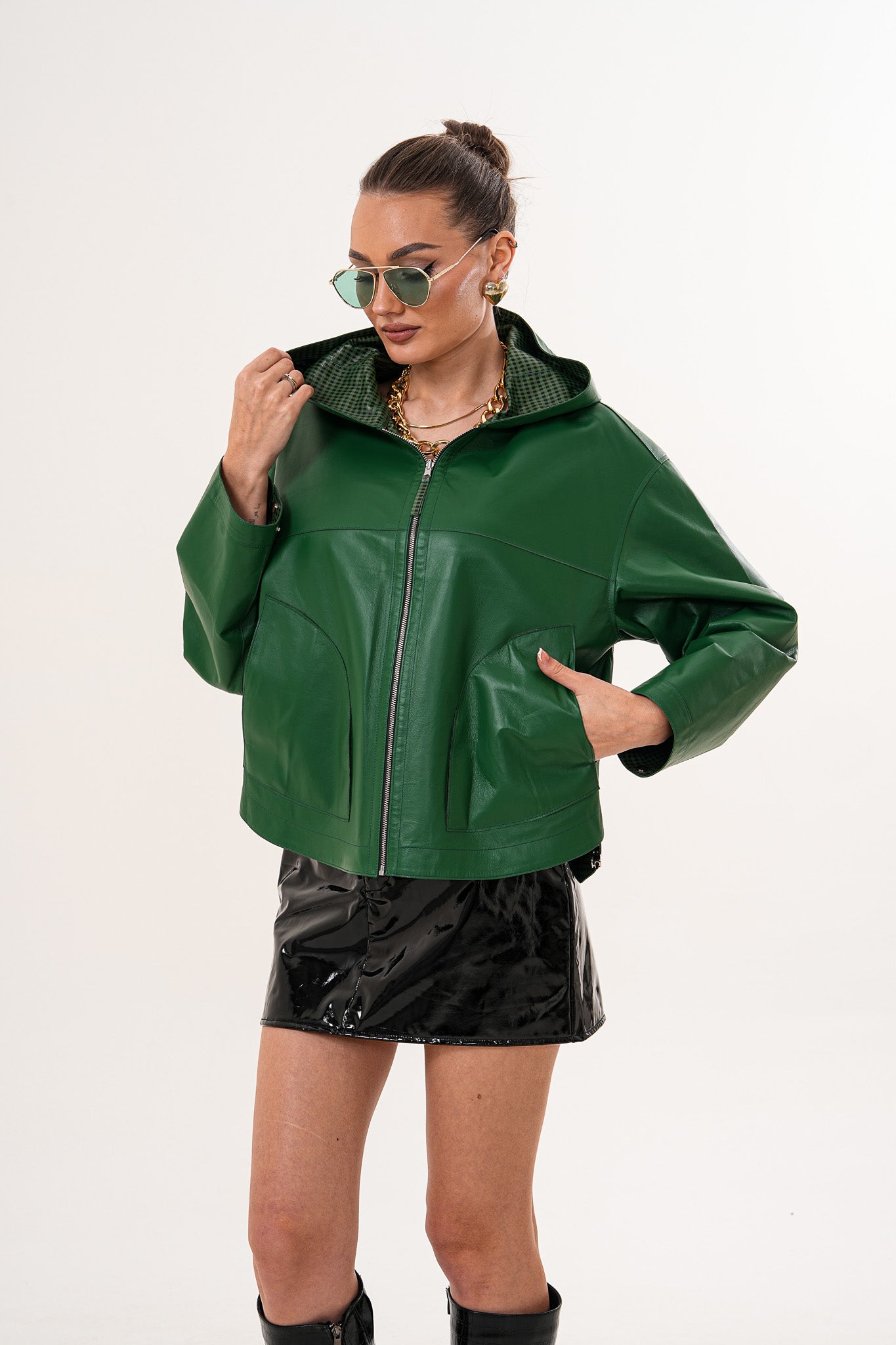 The Calyra Reversible Leather Women Jacket – Emerald Green