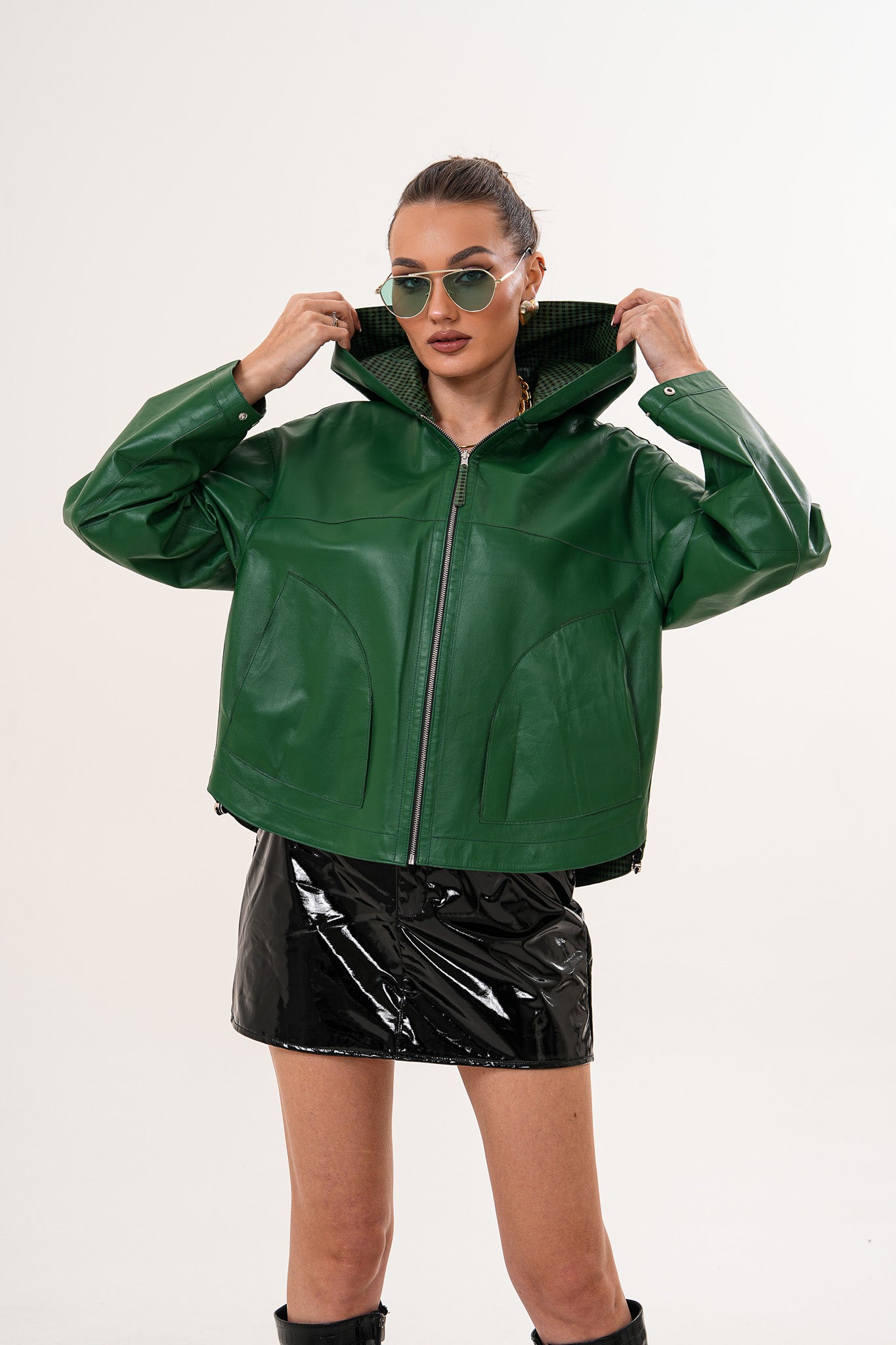 The Calyra Reversible Leather Women Jacket – Emerald Green