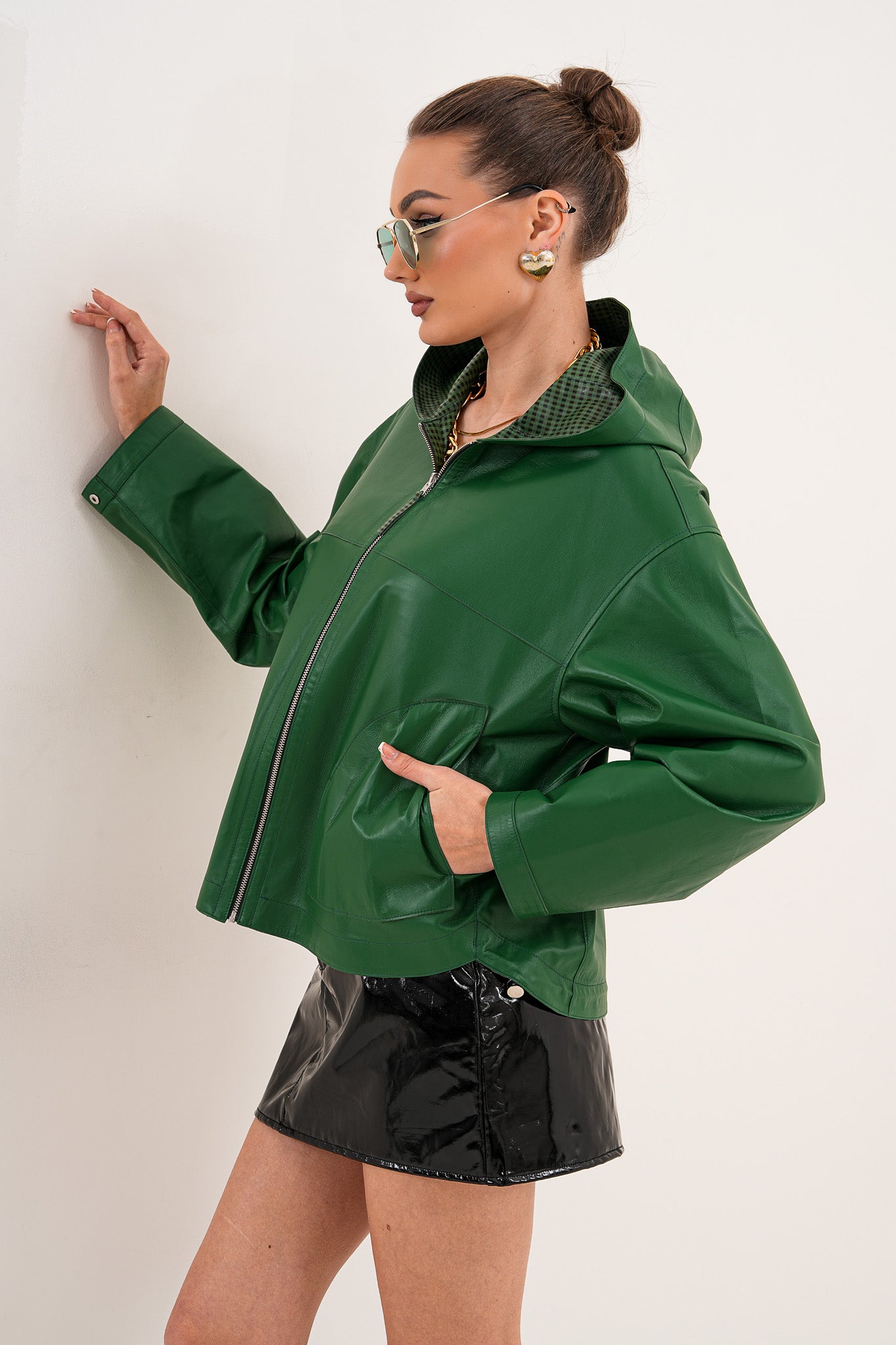 The Calyra Reversible Leather Women Jacket – Emerald Green