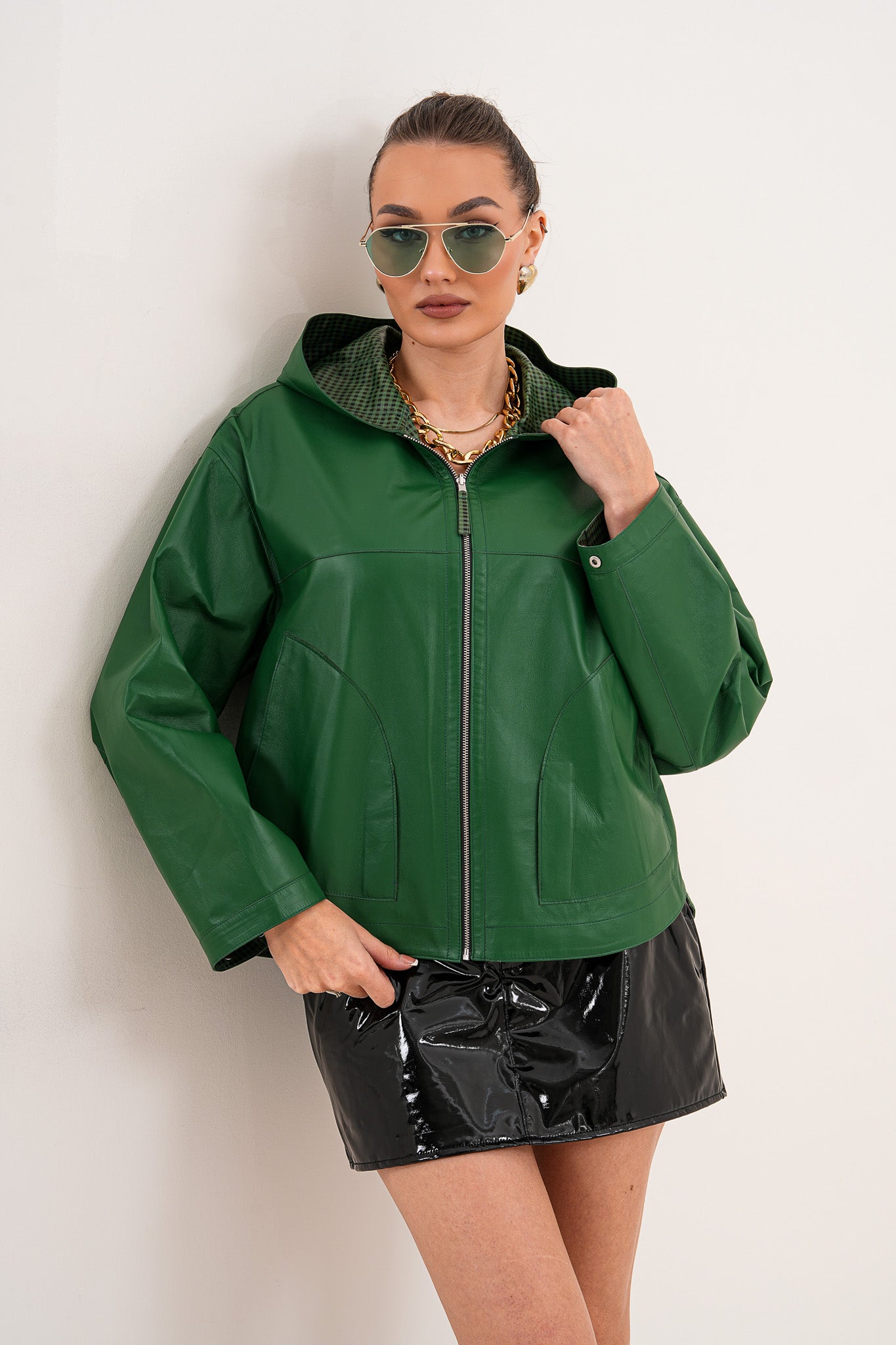 The Calyra Reversible Leather Women Jacket – Emerald Green