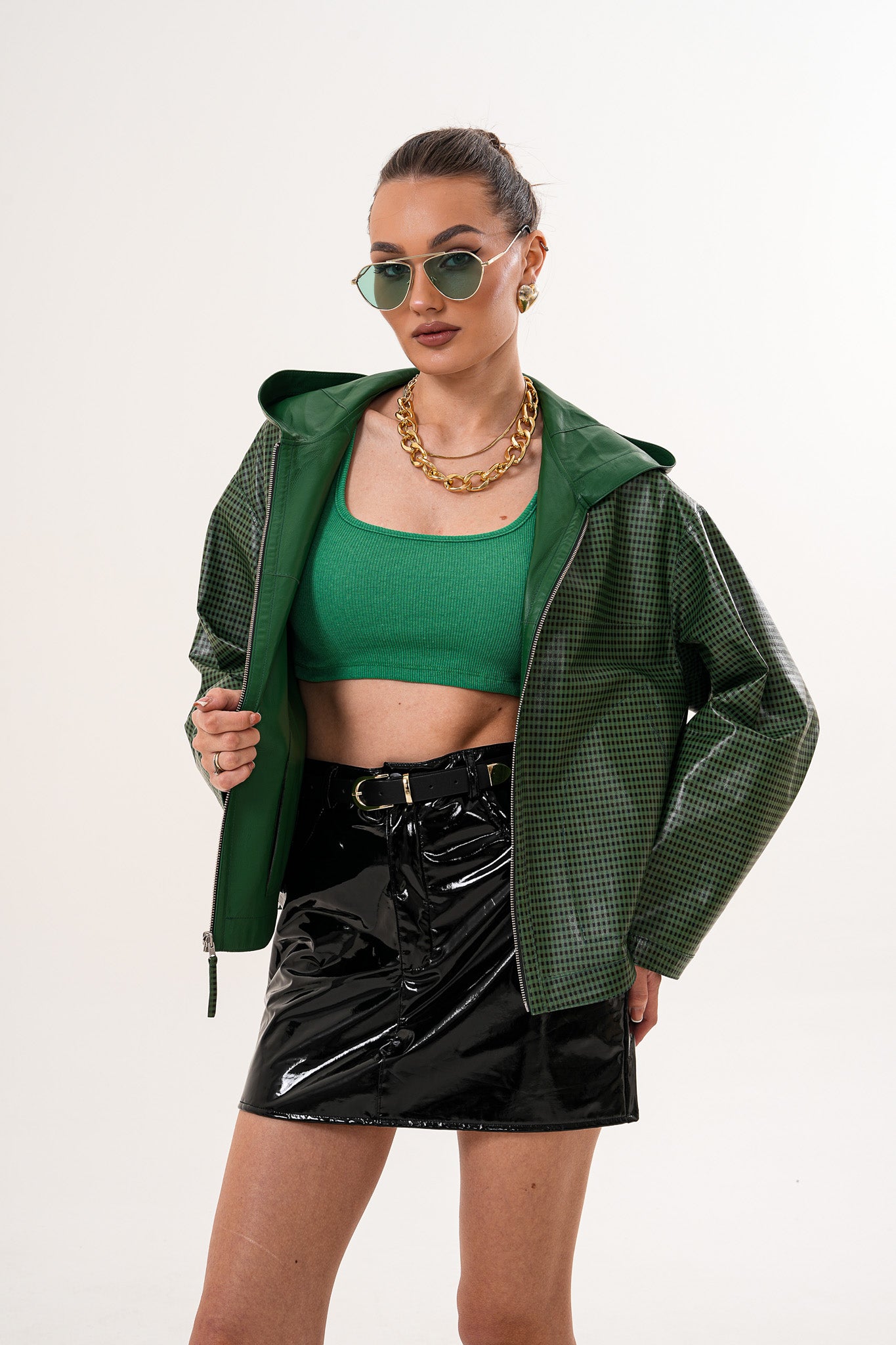 The Calyra Reversible Leather Women Jacket – Emerald Green