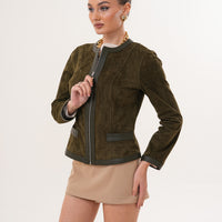 Chaqueta de Cuero Reversible para Mujer Nyvessa – Verde Oliva