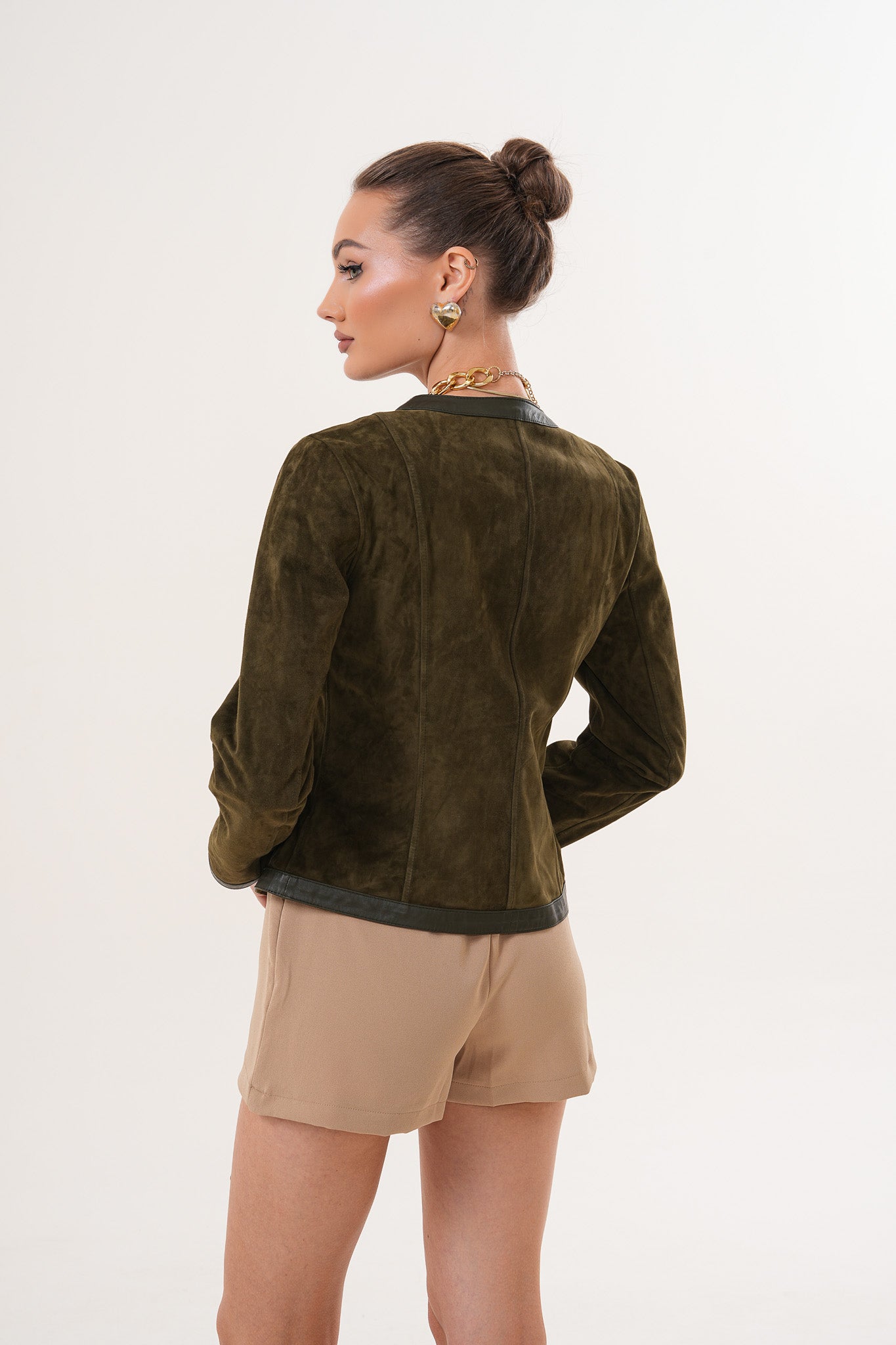 Chaqueta de Cuero Reversible para Mujer Nyvessa – Verde Oliva