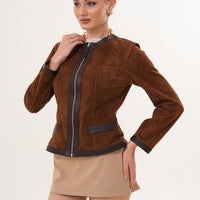 The Nyvessa Reversible Brown Suede & Dark Brown Leather Women Jacket