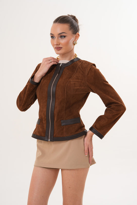 Nyvessa Chaqueta Reversible De Ante Marrón & Cuero Marrón Oscuro Para Mujer