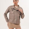 Chaqueta De Cuero Taupe Para Mujer Ravelyn